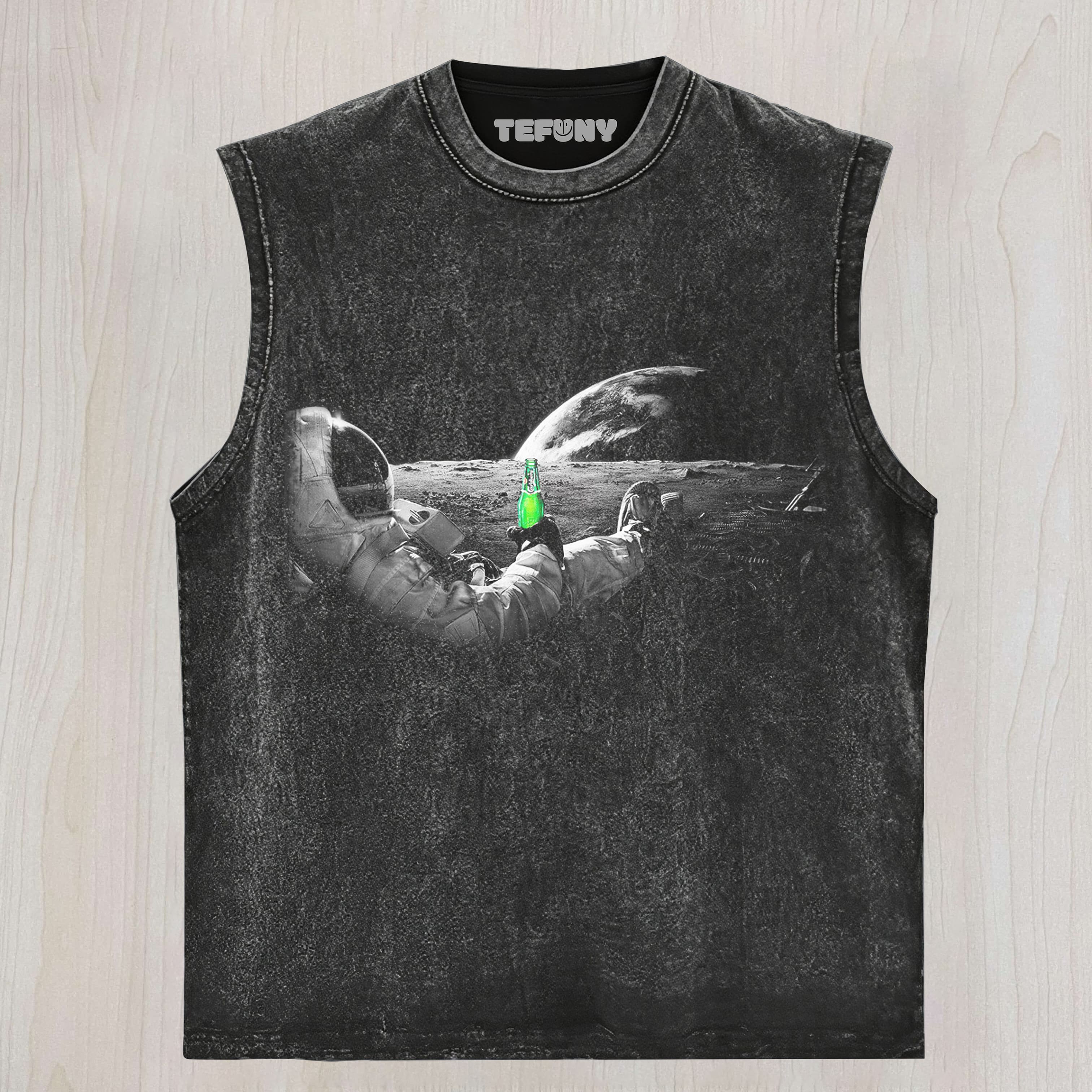 ASTRONAUT DRINKING BEER ON THE MOON UNISEX TEE, TANK TOP, LAYERED LS, SWEATSHIRT & HOODIE
