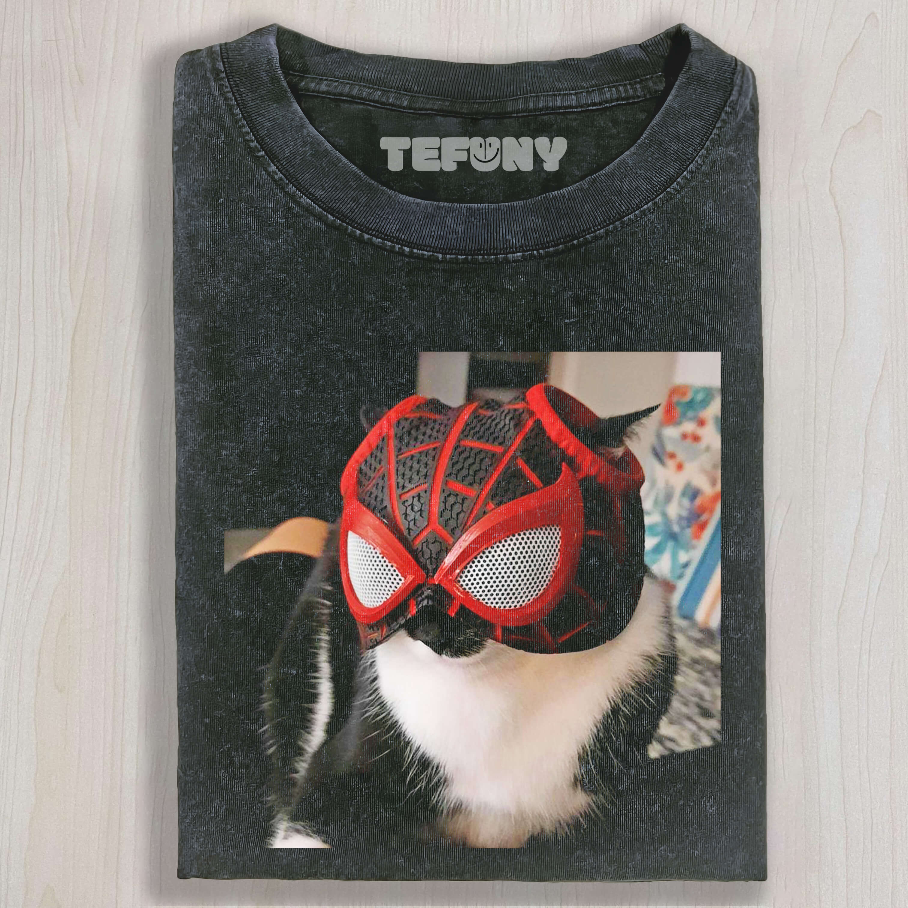 A CAT WEARING A SPIDER-MAN MASK T-SHIRT & LONG SLEEVES & HOODIES