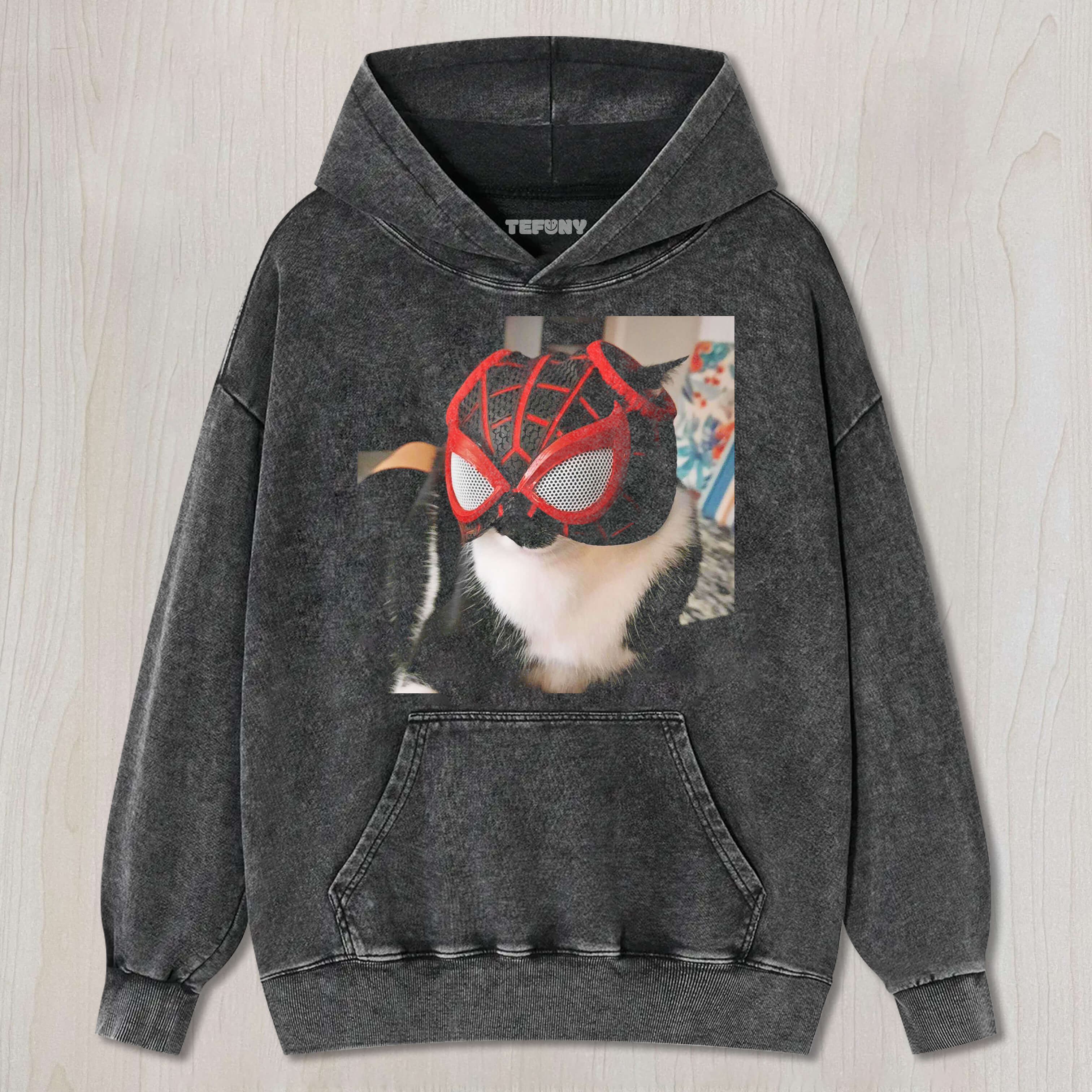 A CAT WEARING A SPIDER-MAN MASK T-SHIRT & LONG SLEEVES & HOODIES