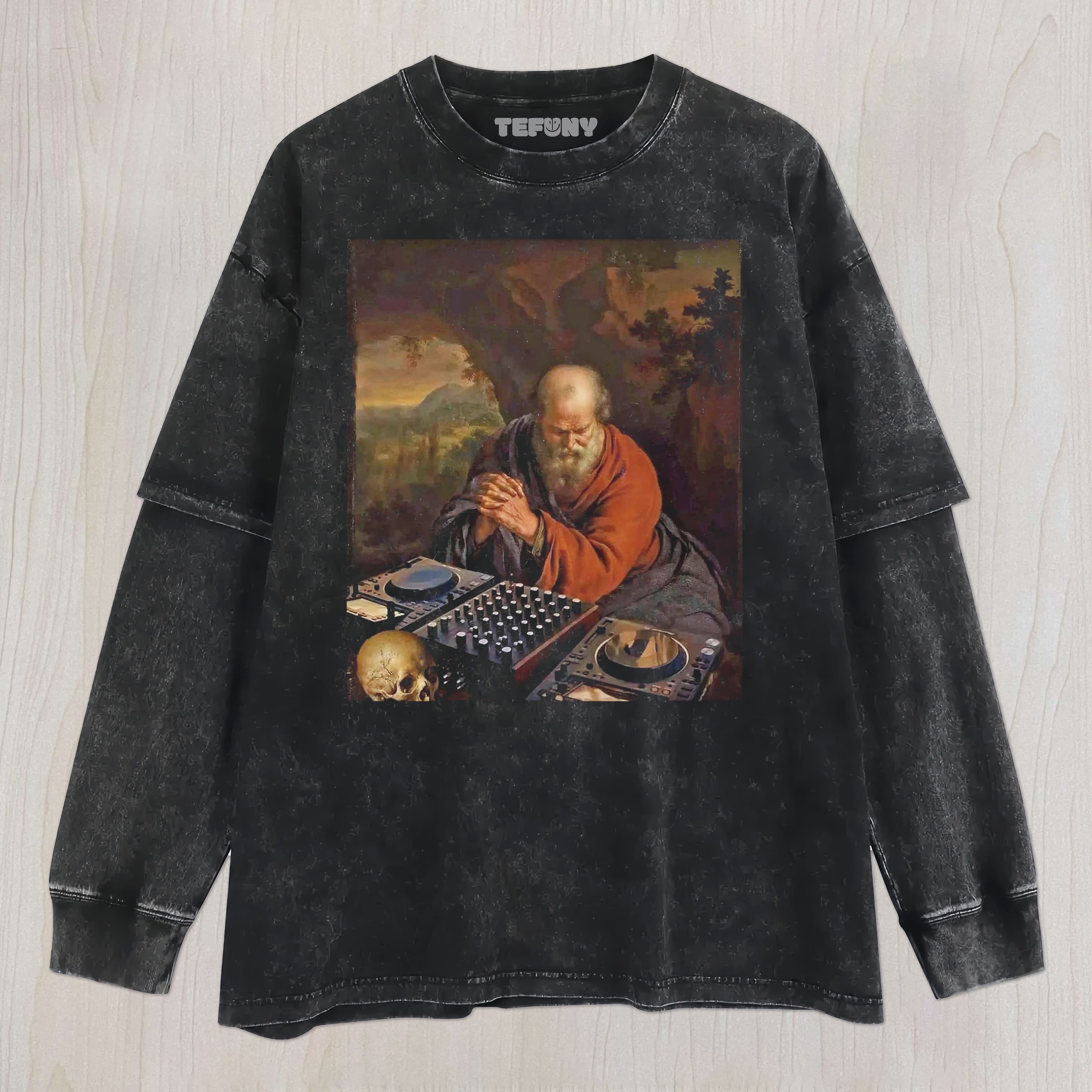 A HERMIT PRAYING IN THE WILDERNESS UNISEX TEE, TANK TOP, LAYERED LS, SWEATSHIRT & HOODIE