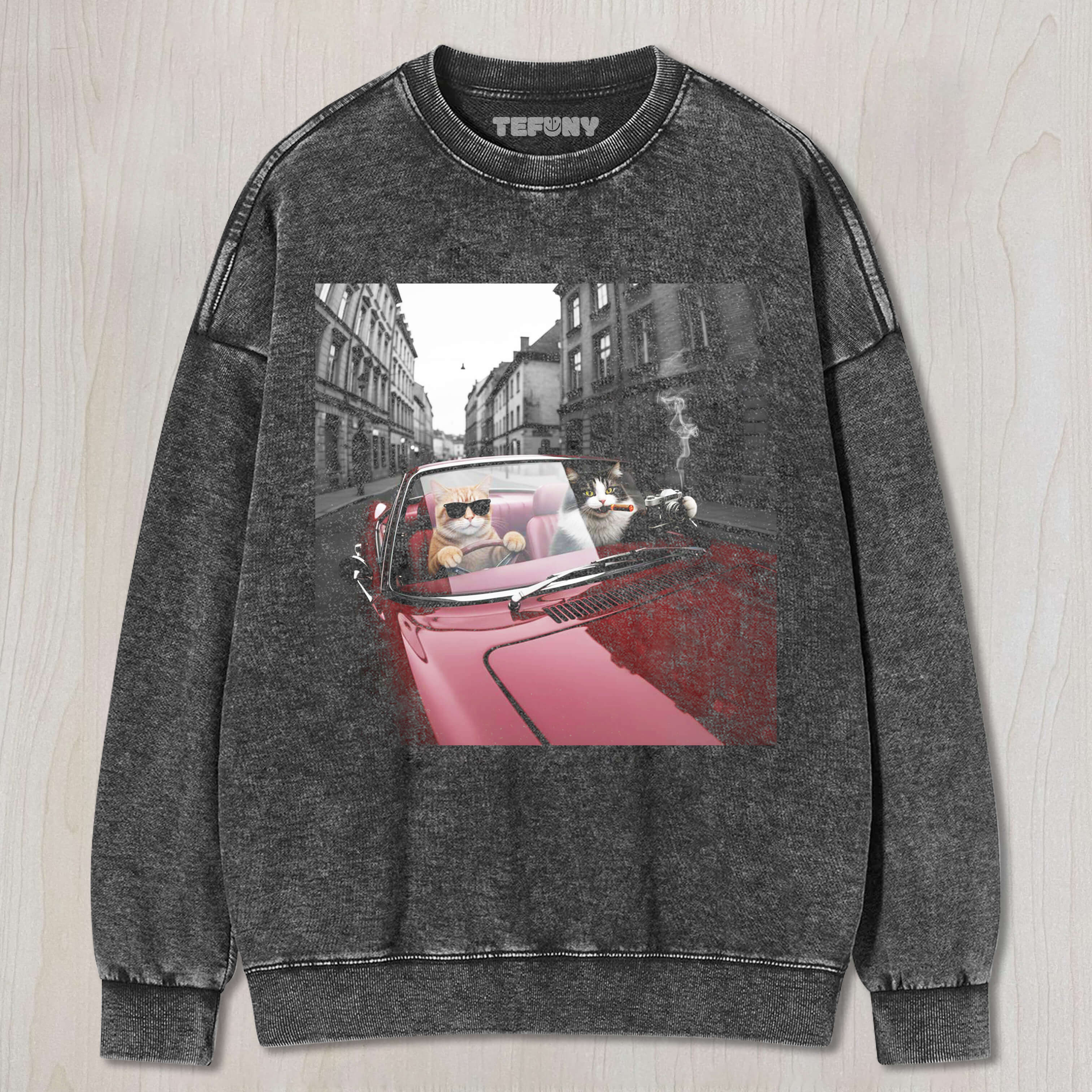 A KITTEN IS DRIVING A CAR  A KITTEN IS SMOKING T-SHIRT