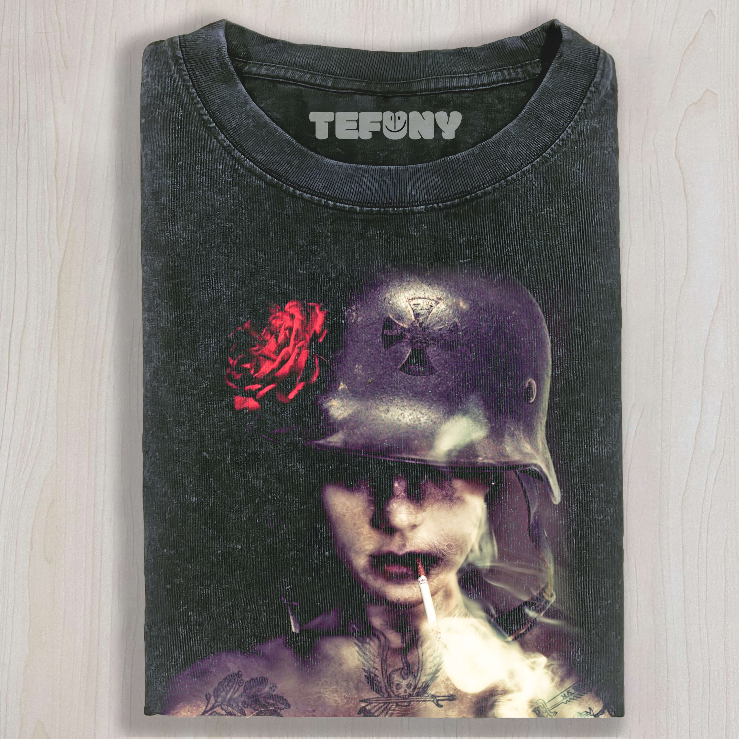 A SOLDIER WEARING FLOWERS IN HIS HAIR IS SMOKING T-SHIRT
