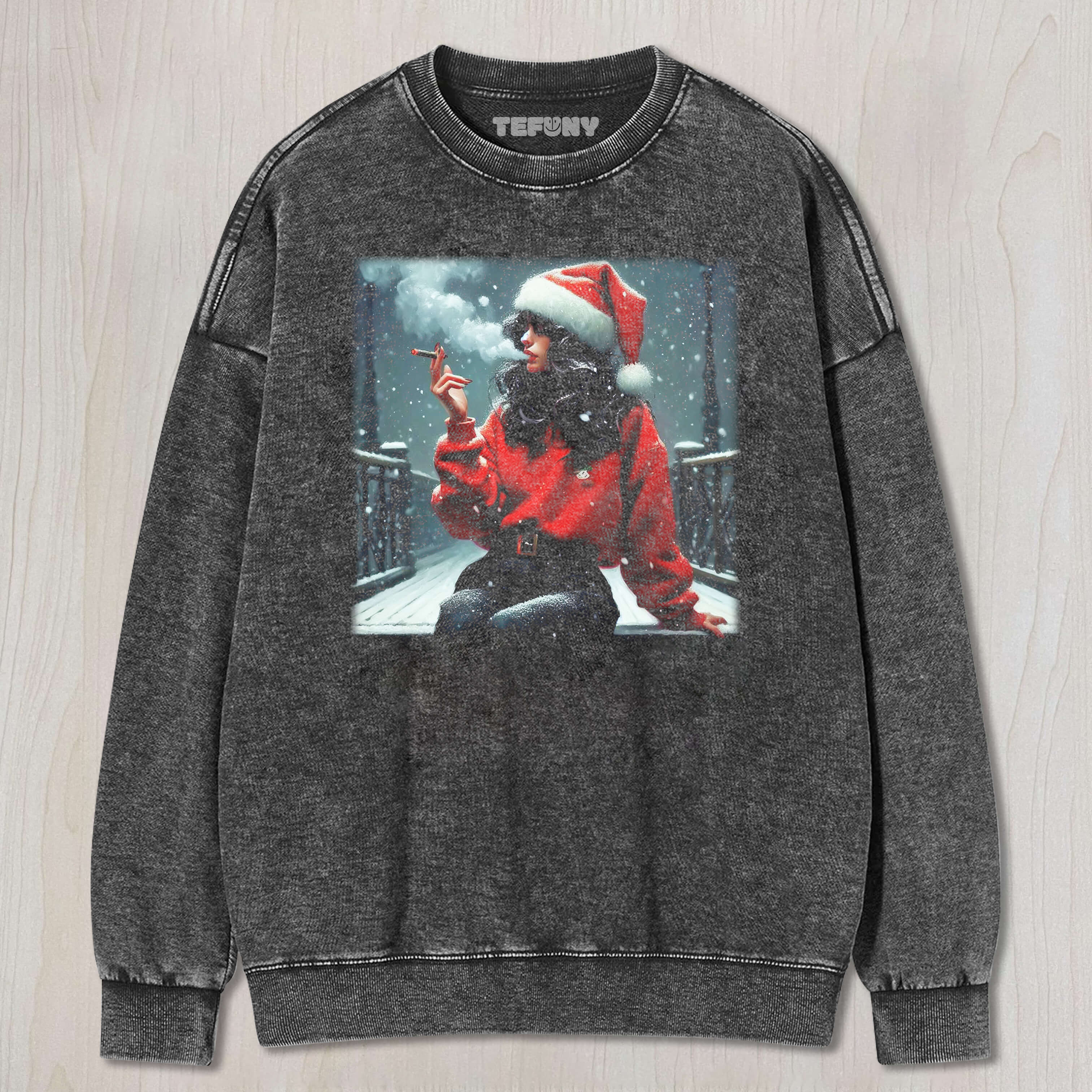 A WOMAN SMOKING IN THE SNOW CHRISTMAS TEE & SWEAT & HOOD