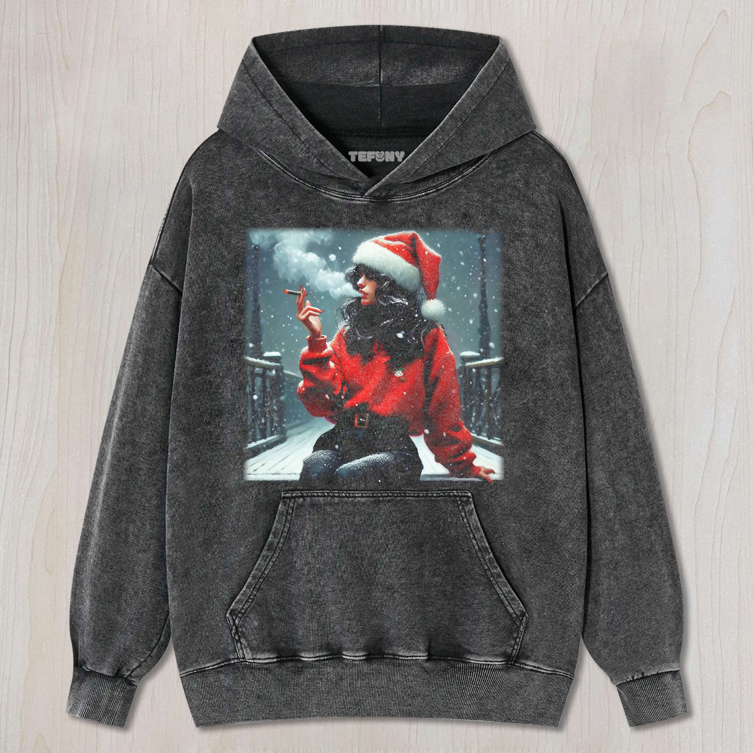 A WOMAN SMOKING IN THE SNOW CHRISTMAS TEE & SWEAT & HOOD