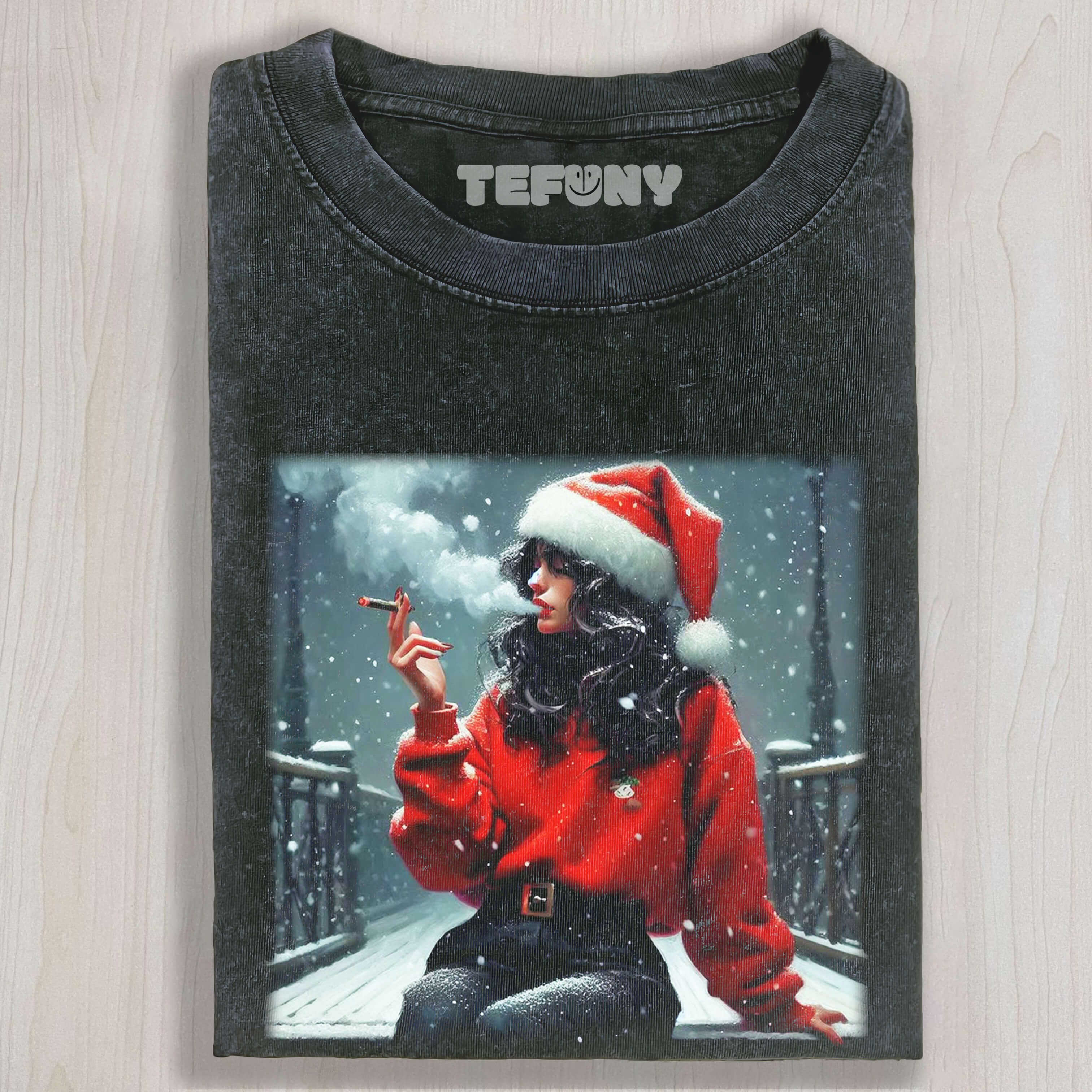 A WOMAN SMOKING IN THE SNOW CHRISTMAS TEE & SWEAT & HOOD