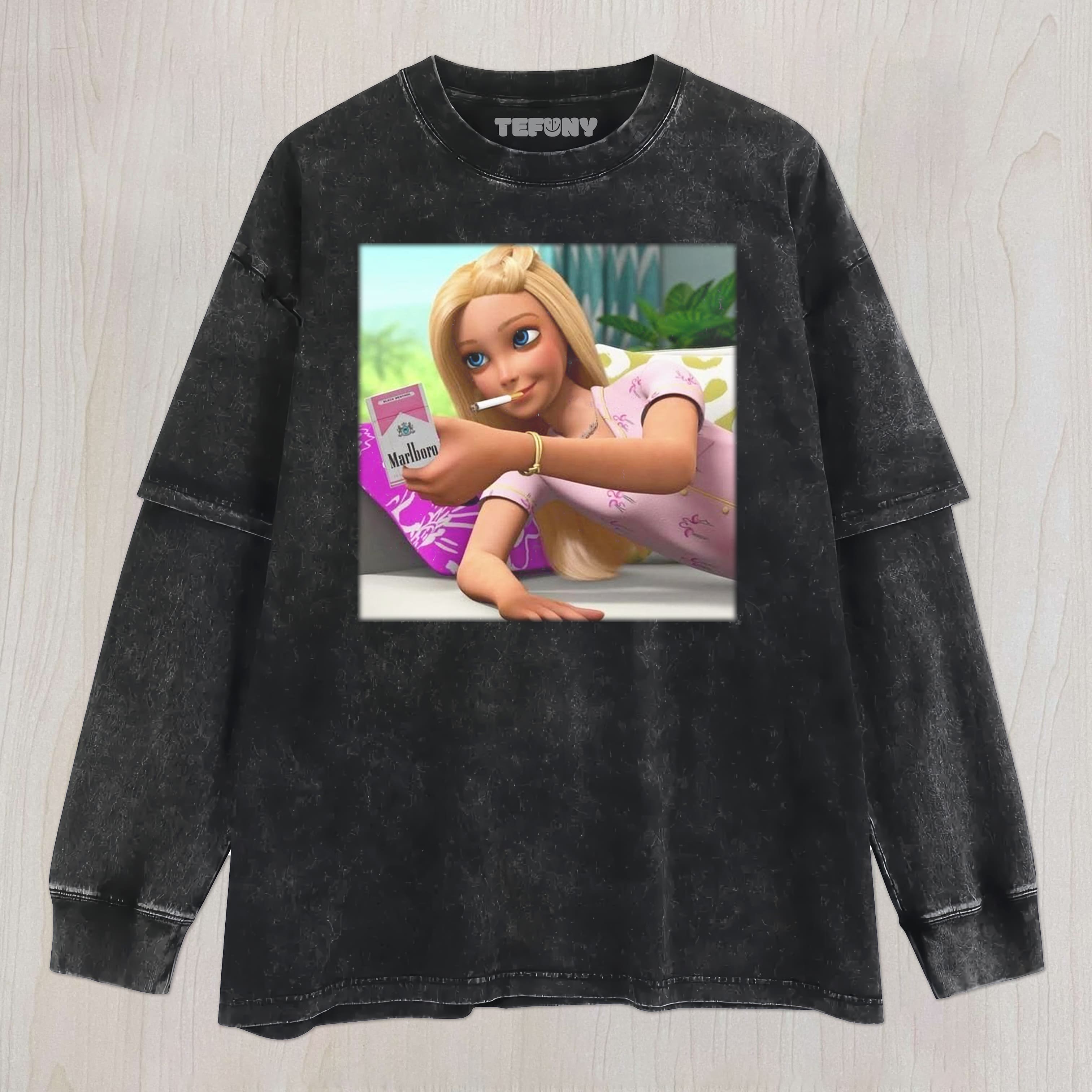 BARBIE OFFERS A CIGARETTE UNISEX TEE, TANK TOP, LAYERED LS, SWEATSHIRT & HOODIE