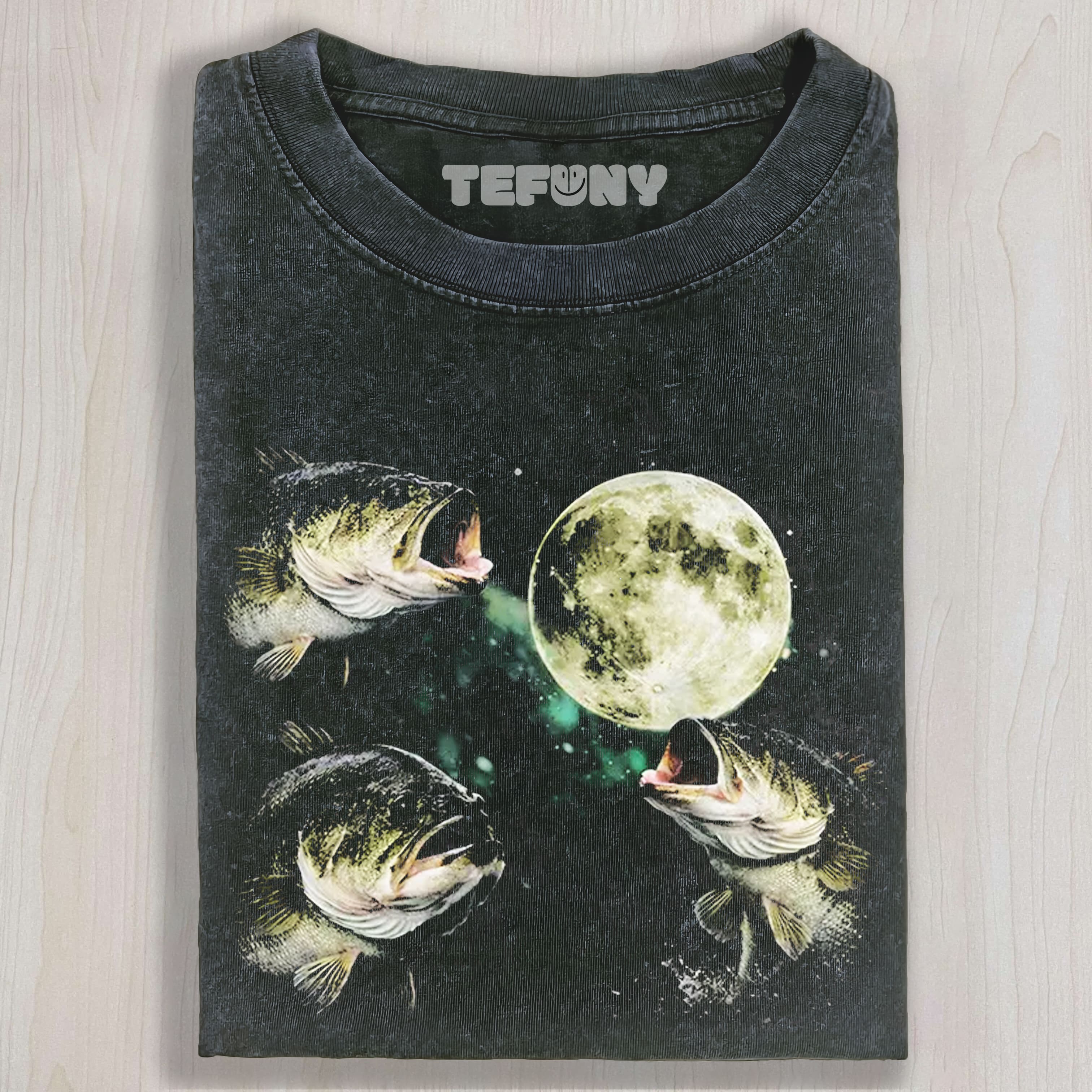 BASS FISHING MOON UNISEX TEE, TANK TOP, LAYERED LS, SWEATSHIRT & HOODIE