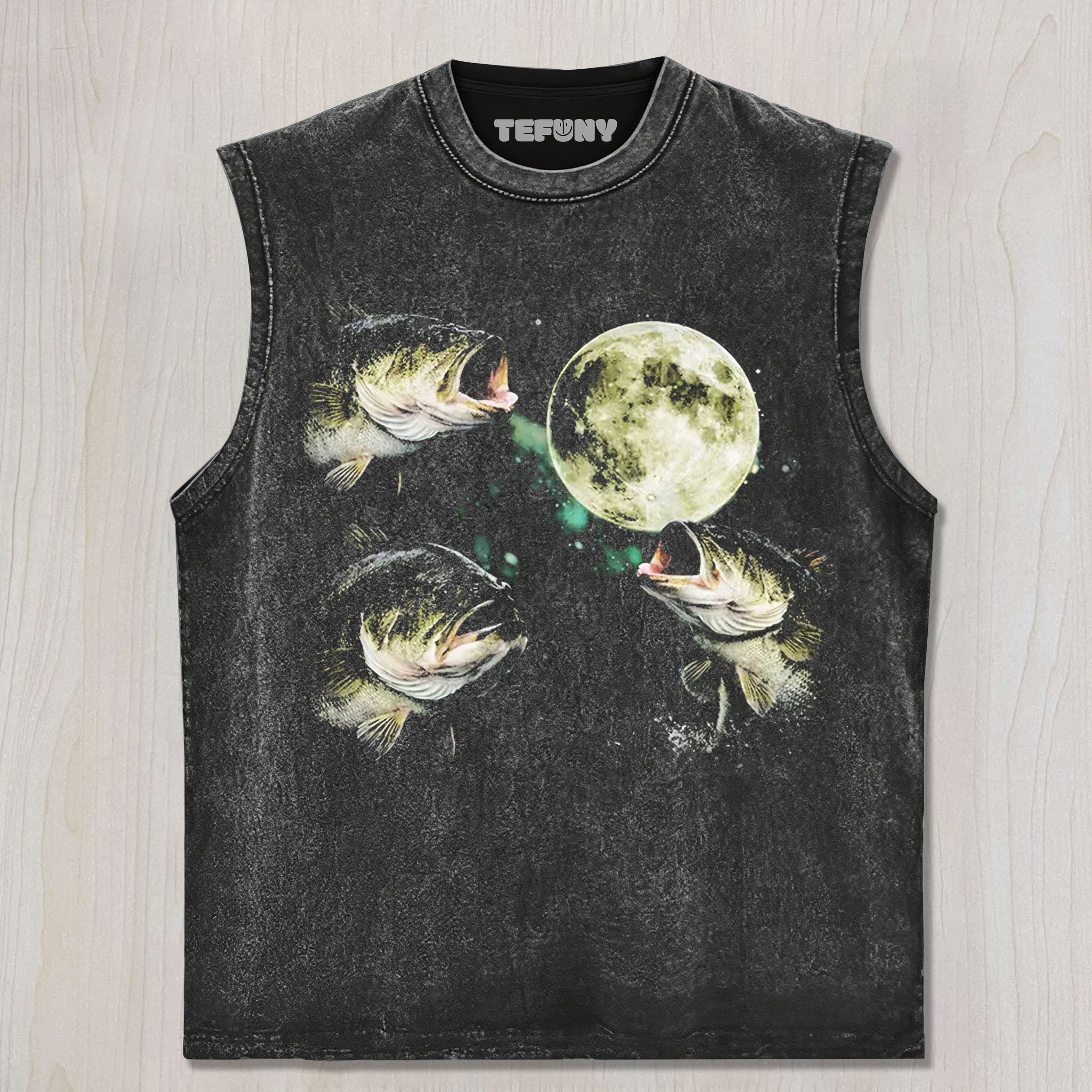 BASS FISHING MOON UNISEX TEE, TANK TOP, LAYERED LS, SWEATSHIRT & HOODIE