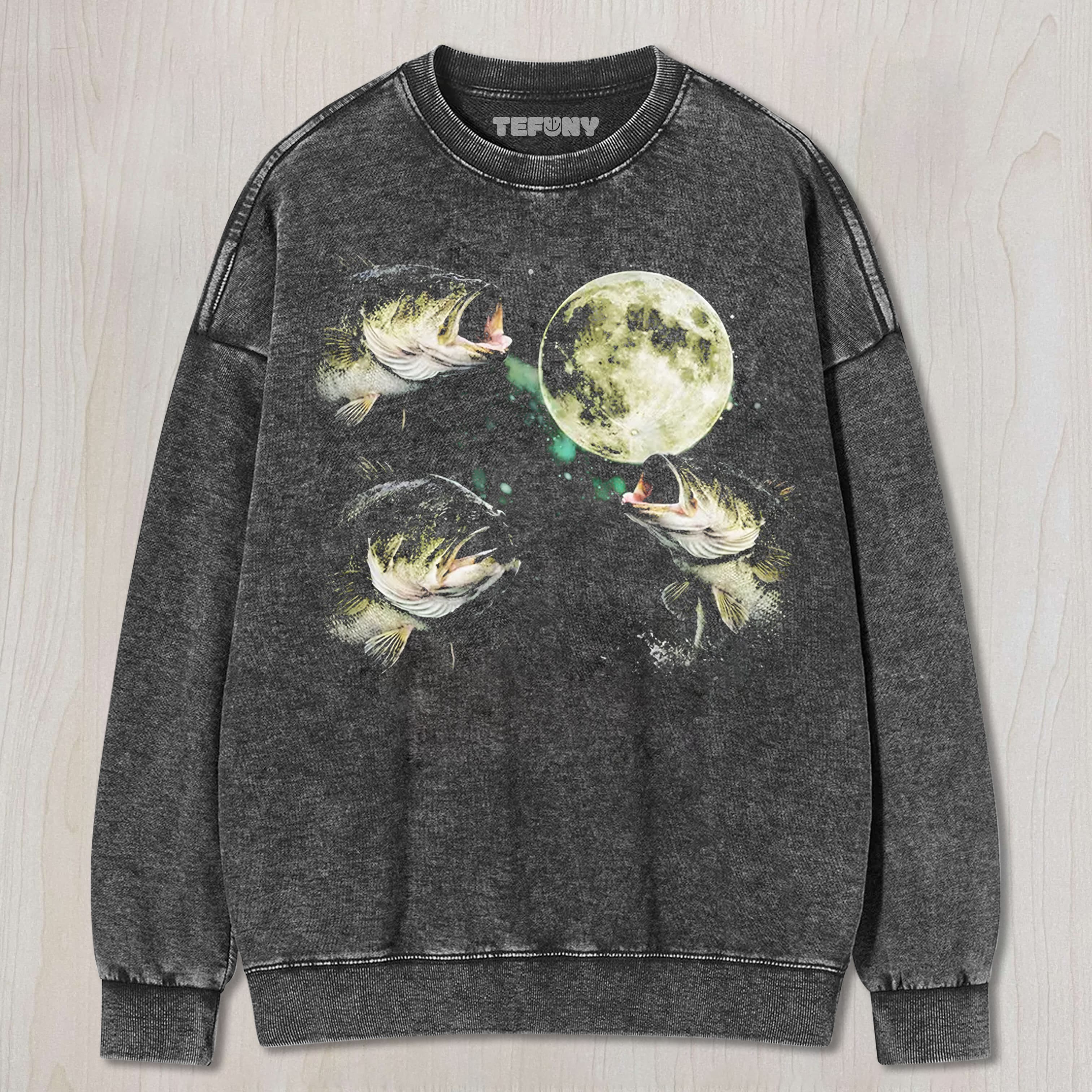 BASS FISHING MOON UNISEX TEE, TANK TOP, LAYERED LS, SWEATSHIRT & HOODIE