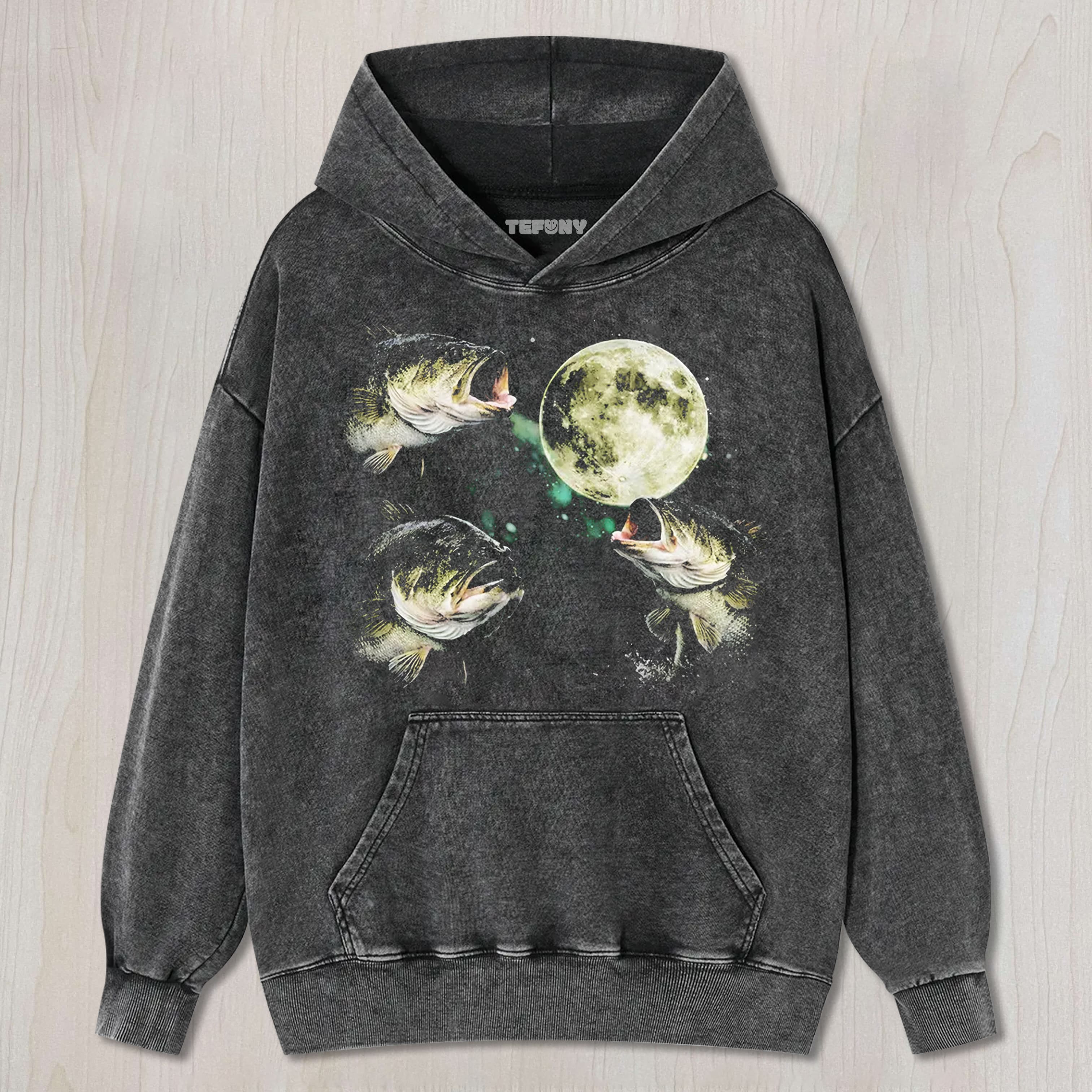 BASS FISHING MOON UNISEX TEE, TANK TOP, LAYERED LS, SWEATSHIRT & HOODIE