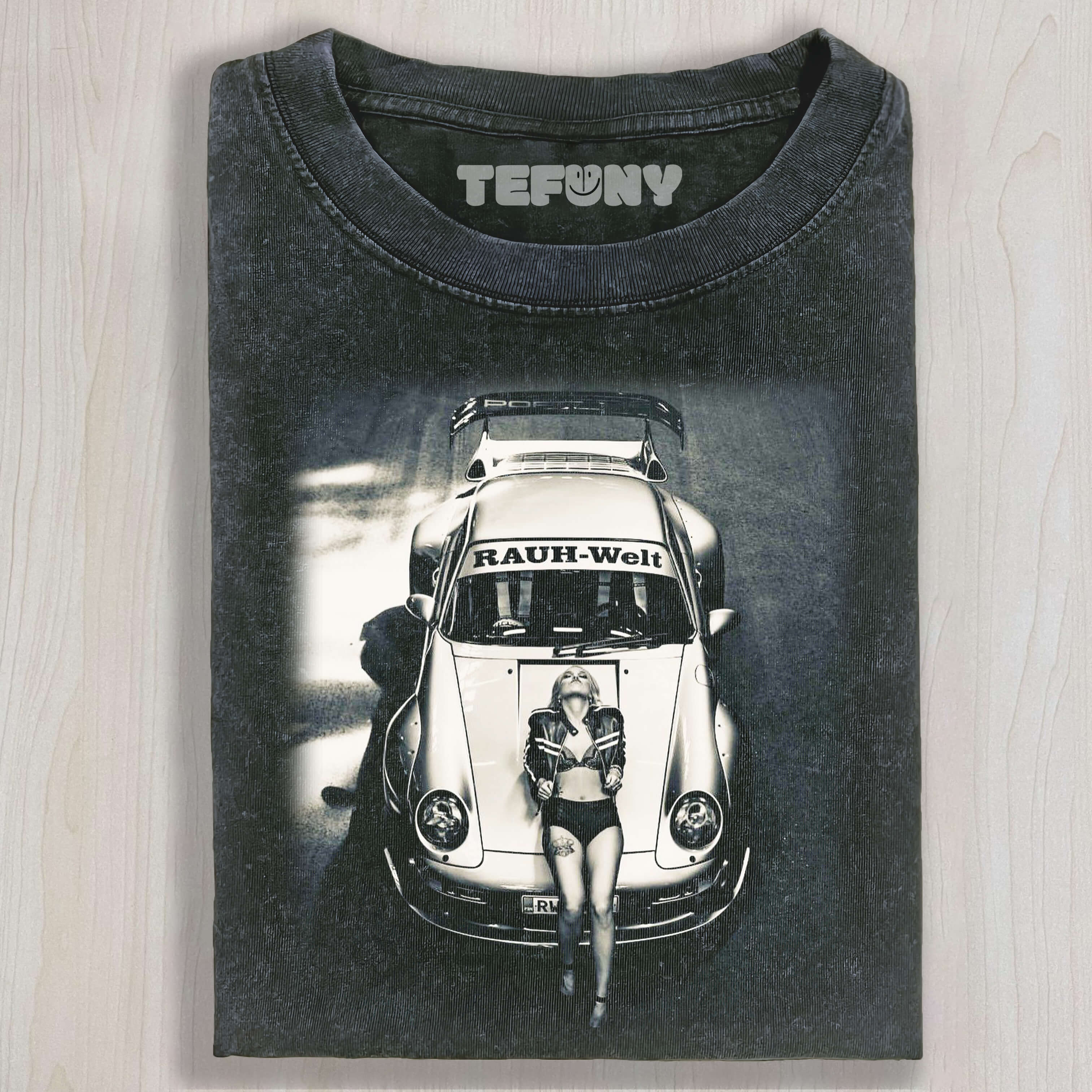 BEAUTIFUL WOMAN LYING ON PORSCHE T-SHIRT