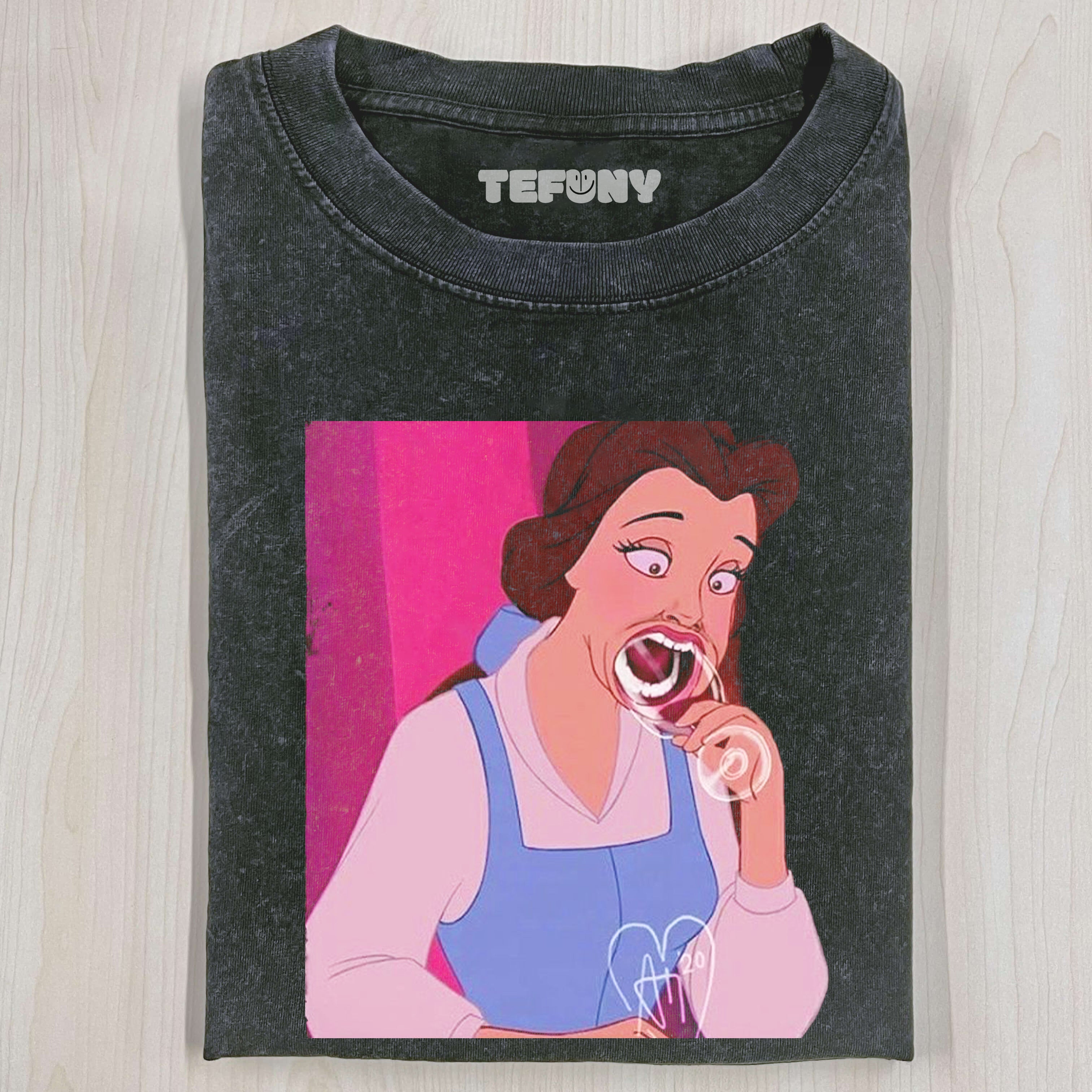 BELLE PUT THE CUP INTO HER MOUTH T-SHIRT