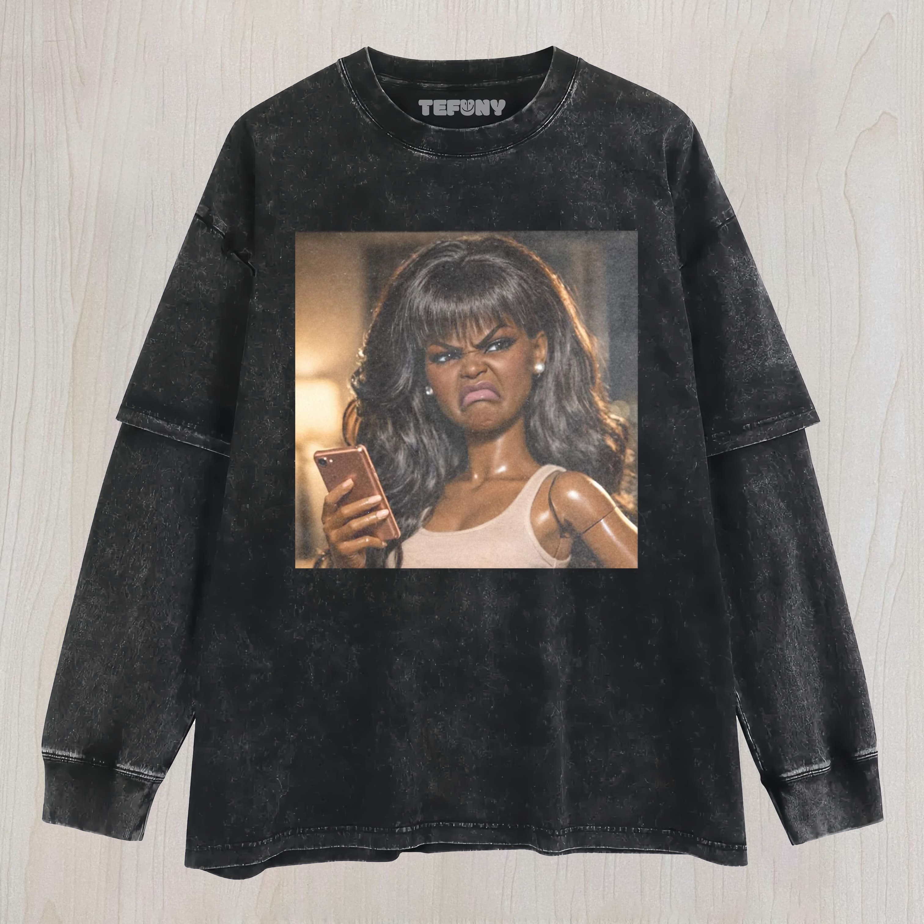 BLACK DOLL GIRL DISGUSTED MEME UNISEX TEE, TANK TOP, LAYERED LS, SWEATSHIRT & HOODIE