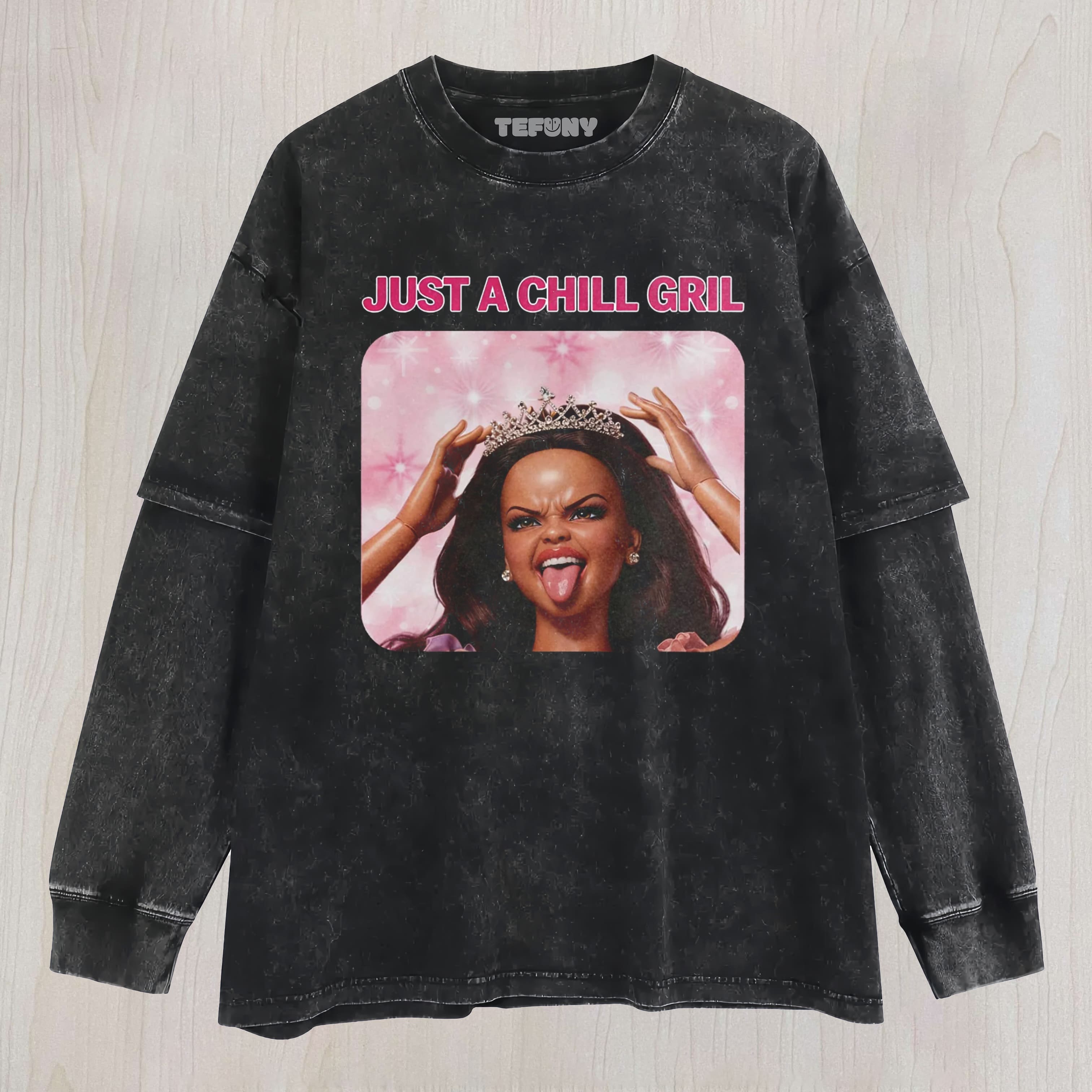 BLACK DOLL GIRL FACE MEME UNISEX TEE, TANK TOP, LAYERED LS, SWEATSHIRT & HOODIE