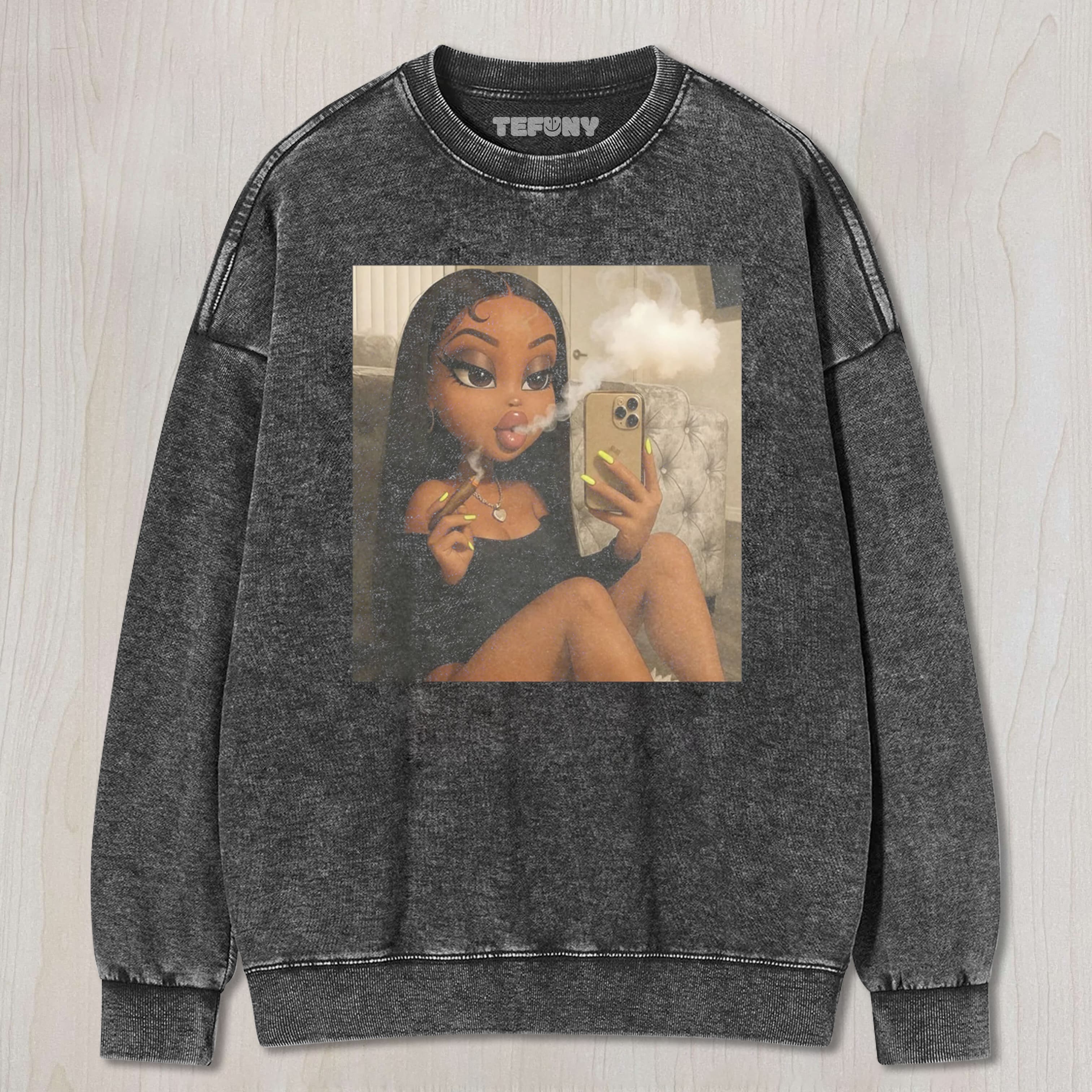 BLACK DOLL GIRL FACE MEME UNISEX TEE, TANK TOP, LAYERED LS, SWEATSHIRT & HOODIE