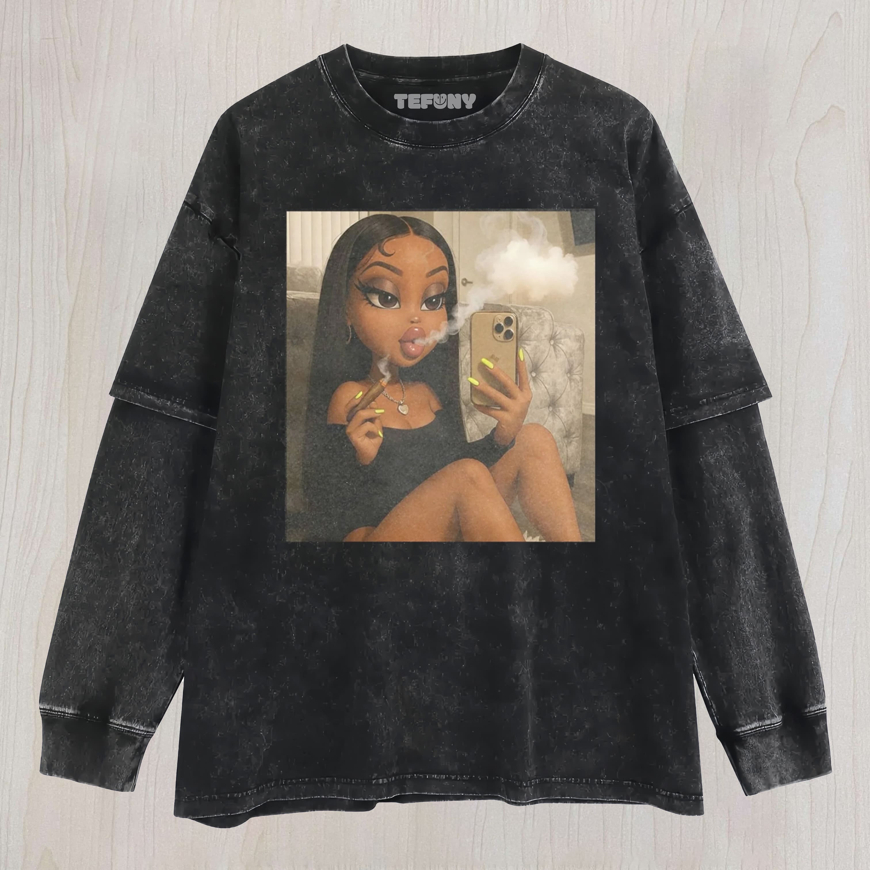 BLACK DOLL GIRL FACE MEME UNISEX TEE, TANK TOP, LAYERED LS, SWEATSHIRT & HOODIE