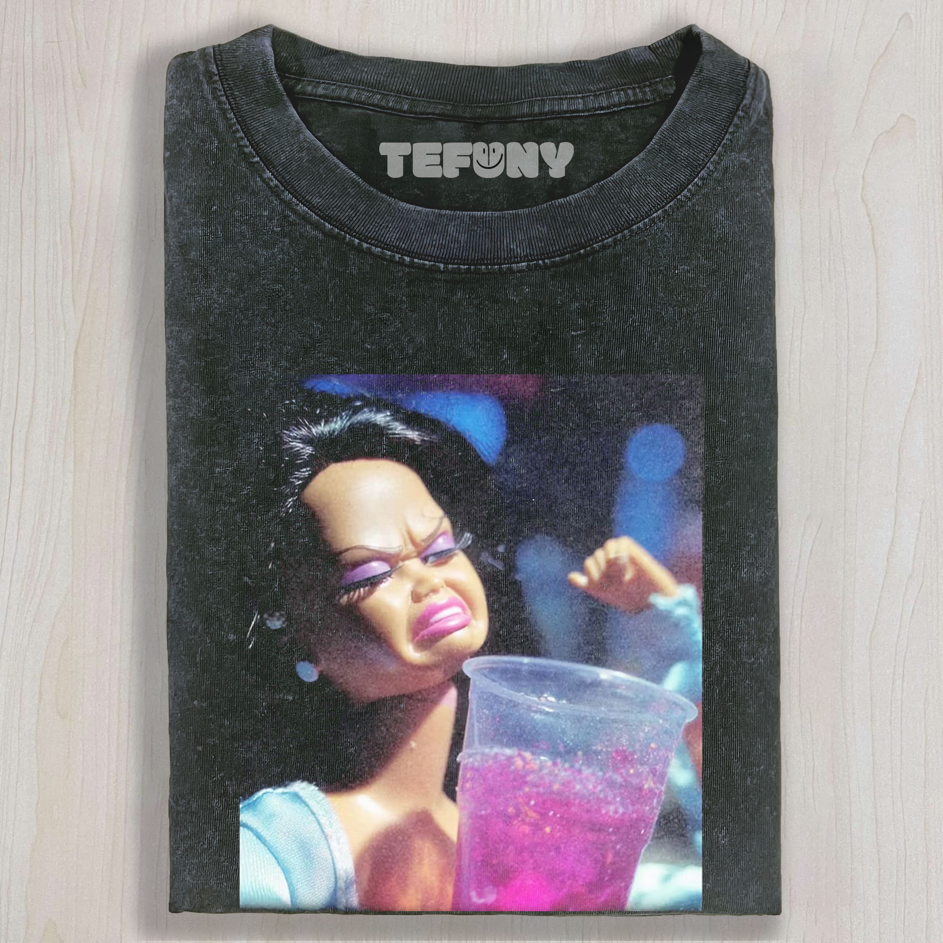 BLACK GIRL DOLL FACEPARTY DRINKING UNISEX TEE, TANK TOP, LAYERED LS, SWEATSHIRT & HOODIE