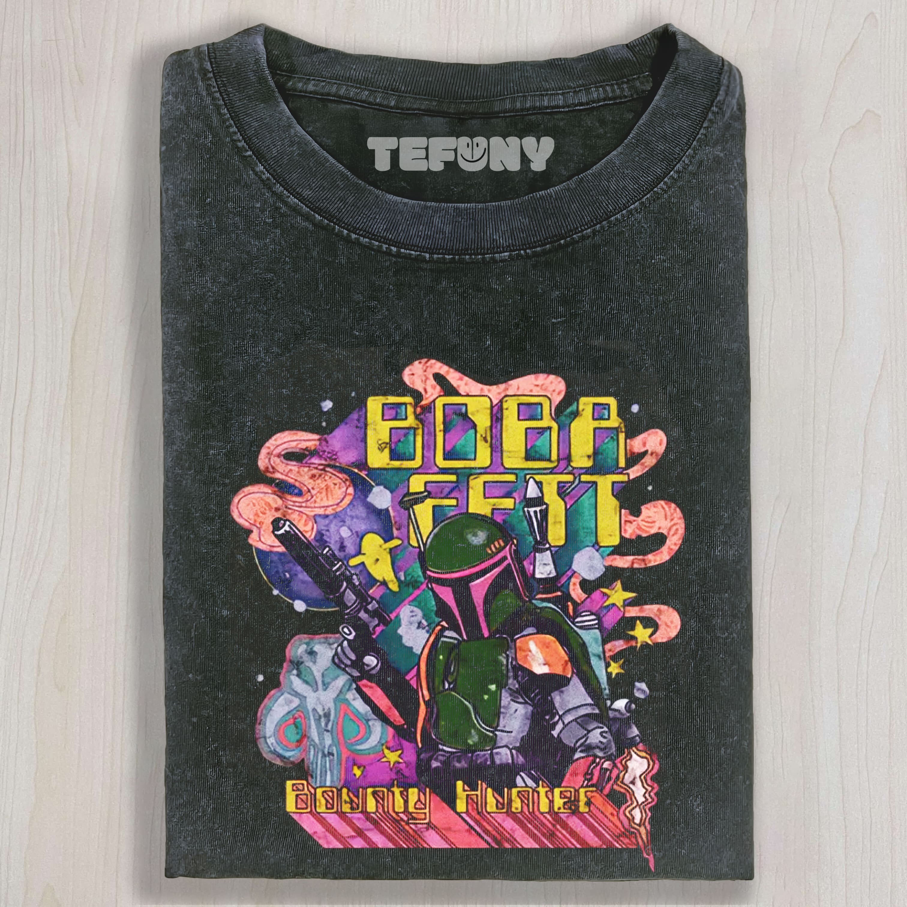 BOBA FETT BOUNTY HUNTER RETRO PSYCHEDELIC WASHED TEE & SWEAT & HOOD
