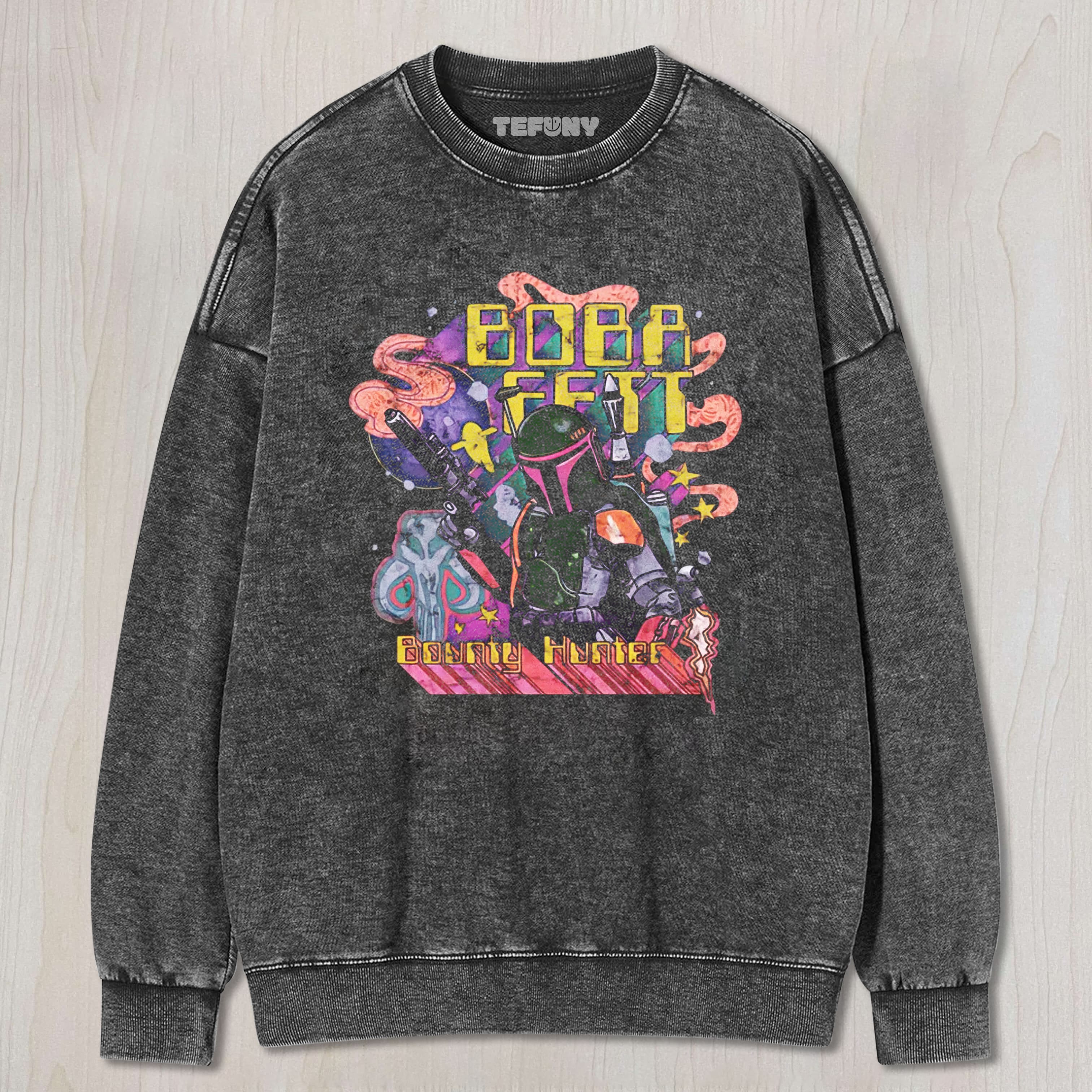 BOBA FETT BOUNTY HUNTER RETRO PSYCHEDELIC WASHED TEE & SWEAT & HOOD