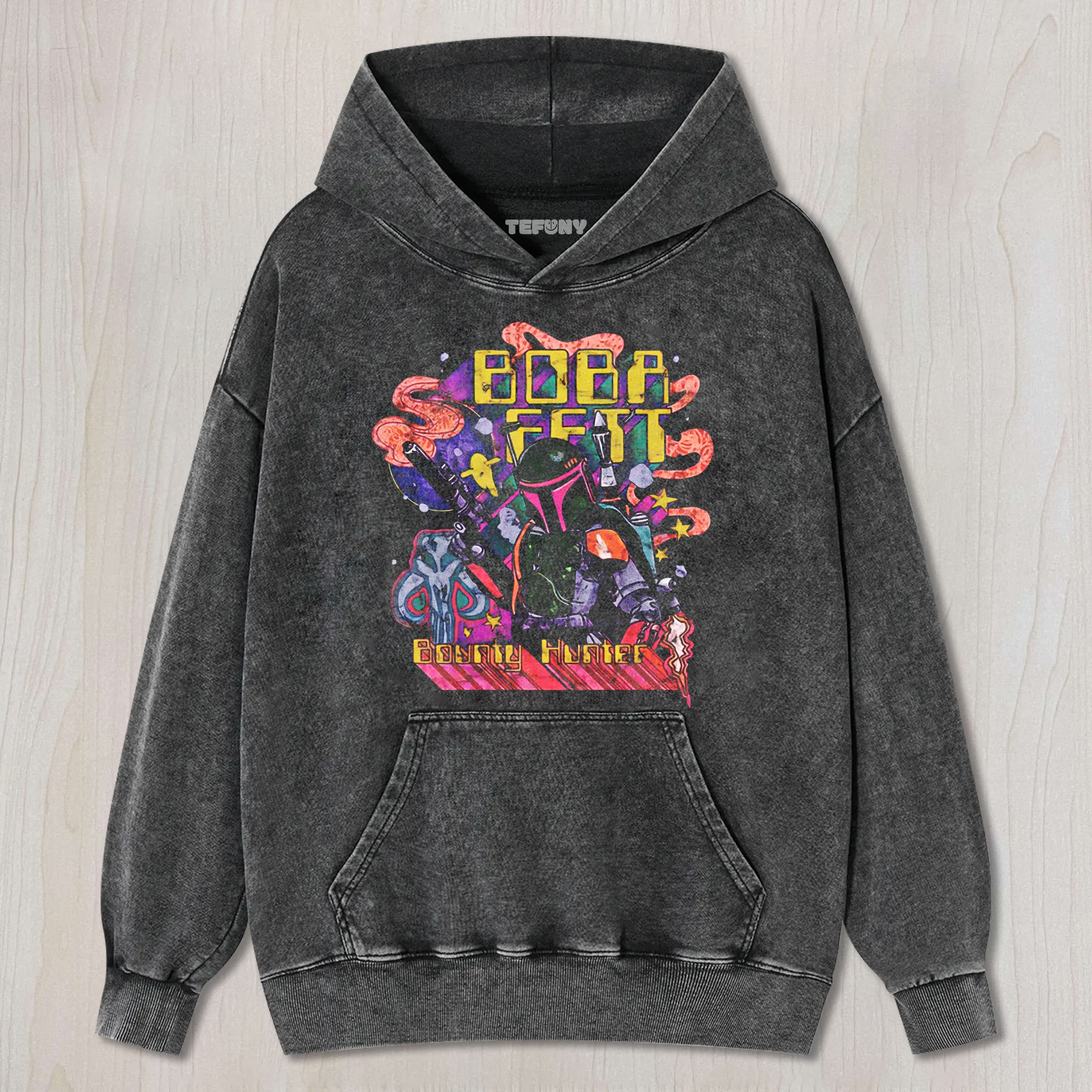 BOBA FETT BOUNTY HUNTER RETRO PSYCHEDELIC WASHED TEE & SWEAT & HOOD
