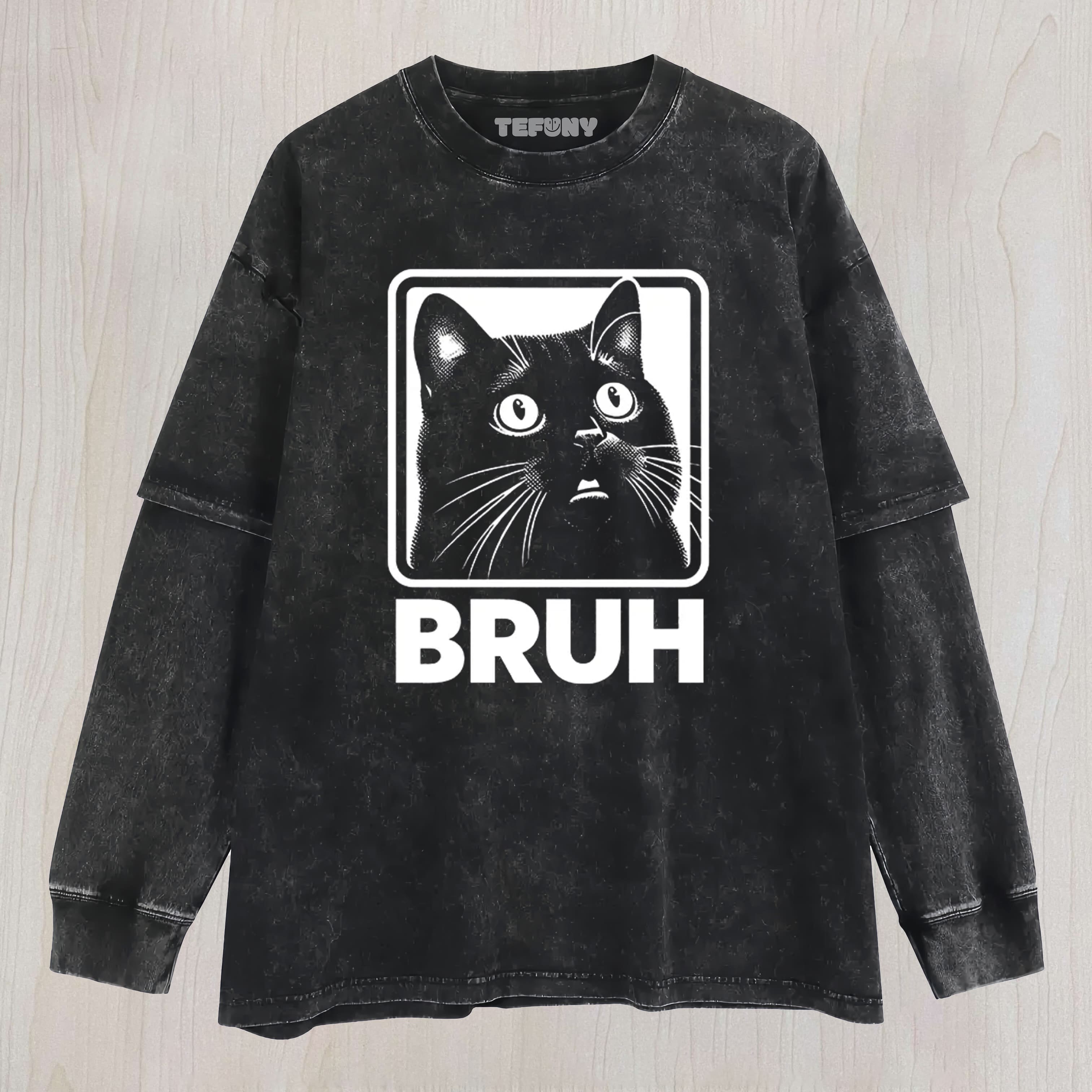 BRUH CAT WASHED LAYERED LONG SLEEVE