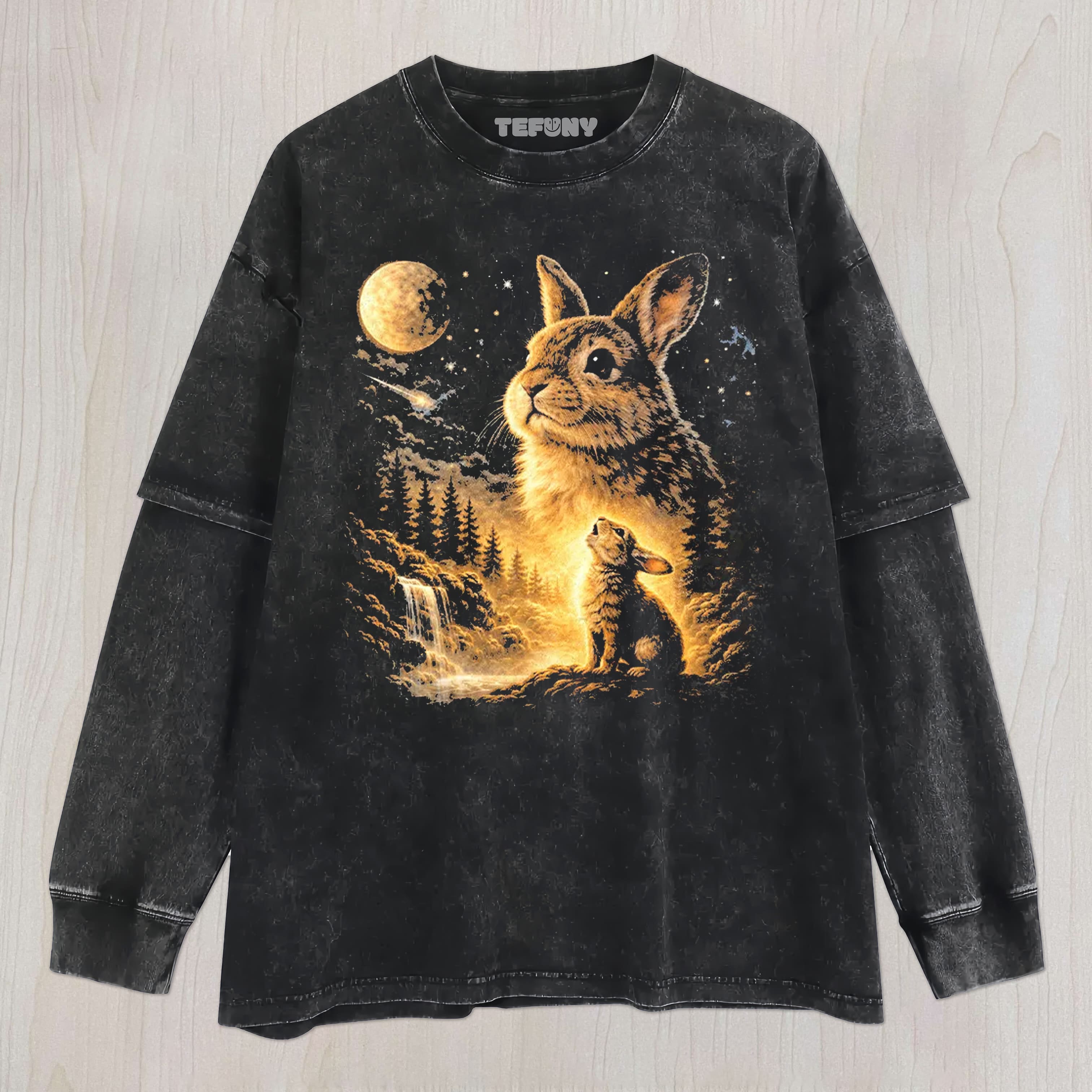 BUNNY HOWLING TO THE MOON UNISEX TEE, TANK TOP, LAYERED LS, SWEATSHIRT & HOODIE