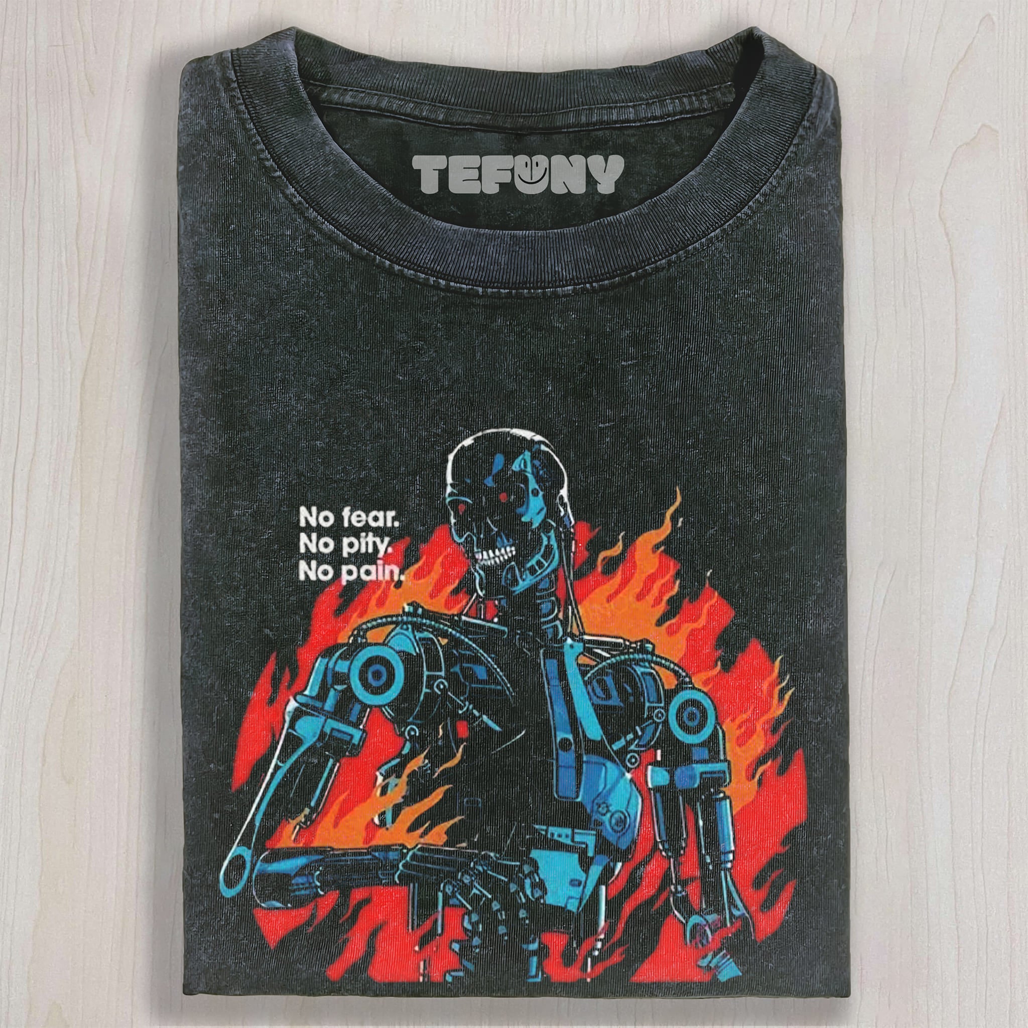 BURNING CYBER SKELETON WARRIOR RETRO SCI‑FI UNISEX TEE, TANK TOP, LAYERED LS, SWEATSHIRT & HOODIE
