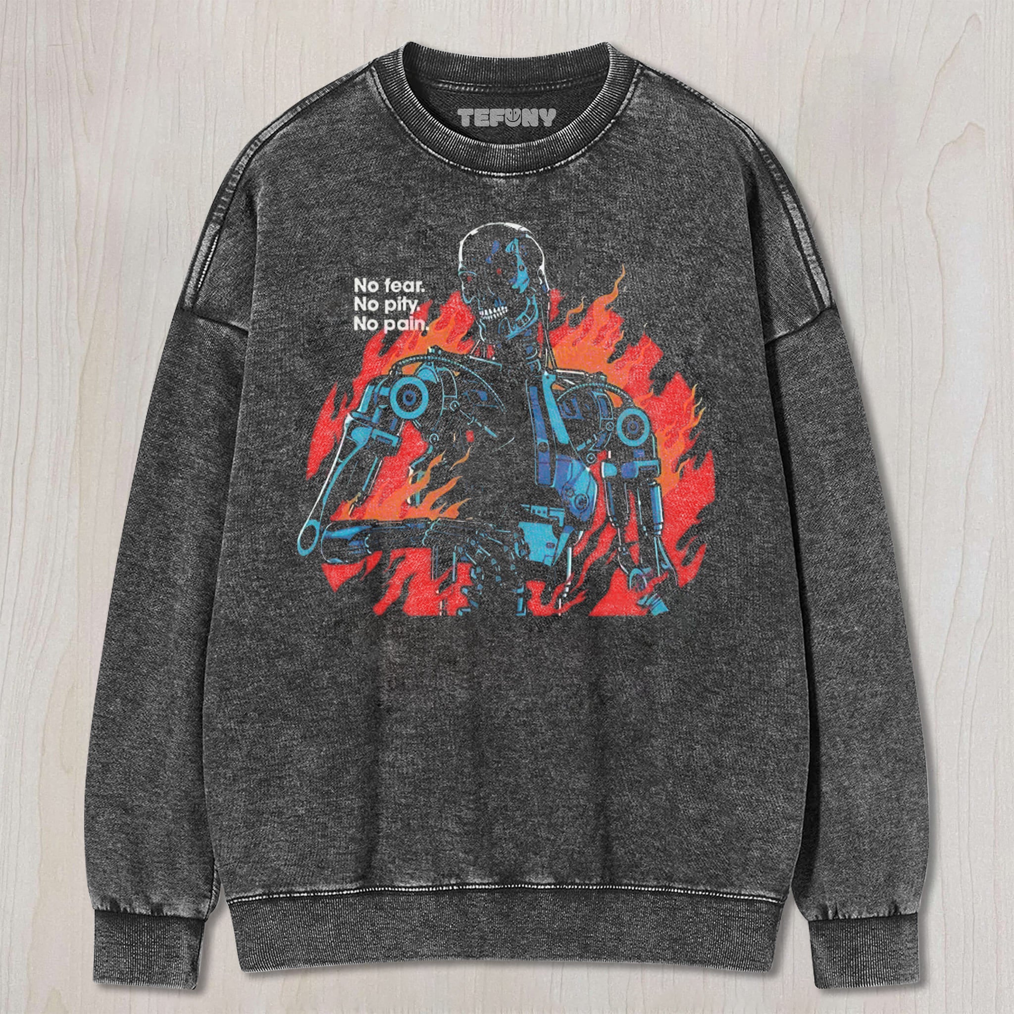 BURNING CYBER SKELETON WARRIOR RETRO SCI‑FI UNISEX TEE, TANK TOP, LAYERED LS, SWEATSHIRT & HOODIE