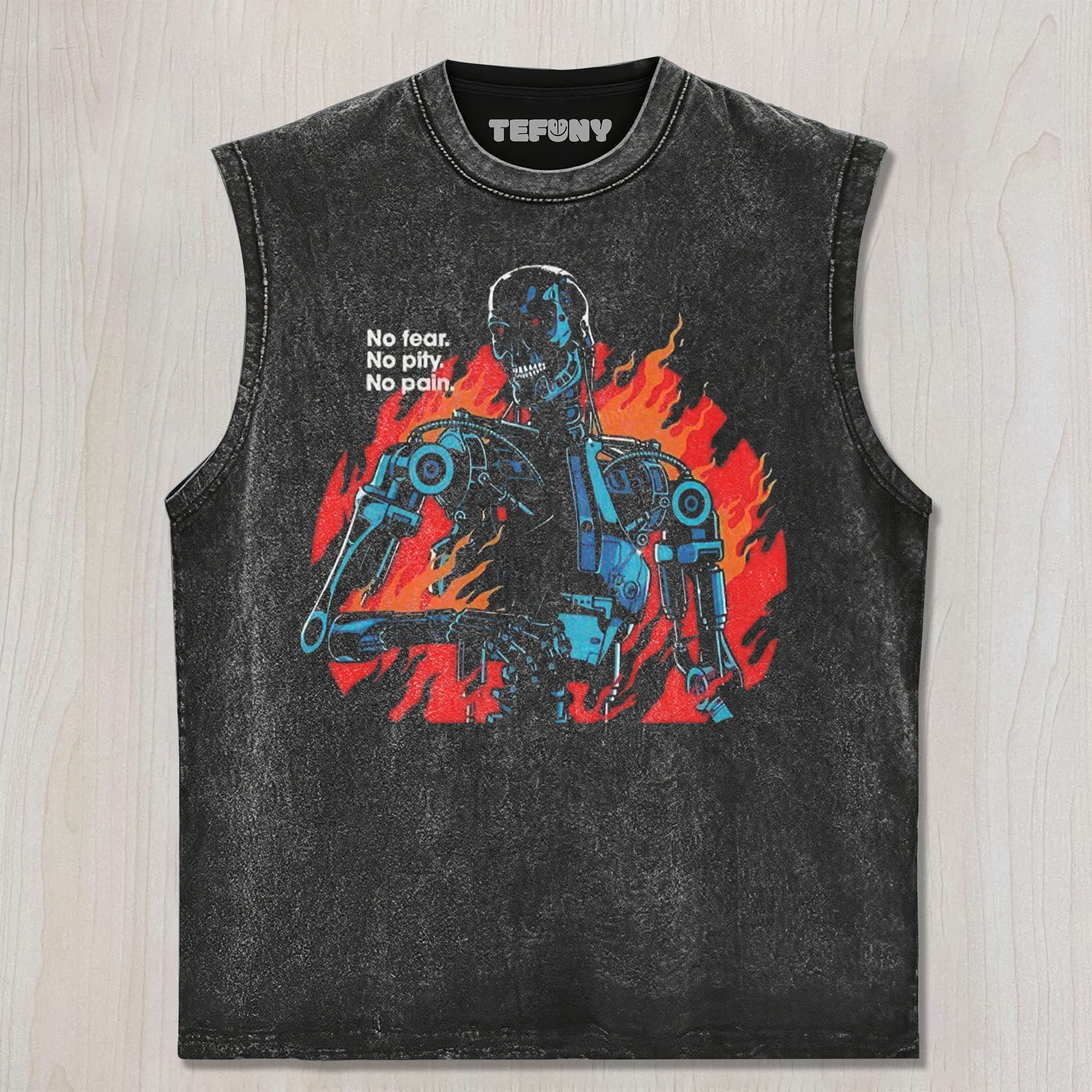 BURNING CYBER SKELETON WARRIOR RETRO SCI‑FI UNISEX TEE, TANK TOP, LAYERED LS, SWEATSHIRT & HOODIE