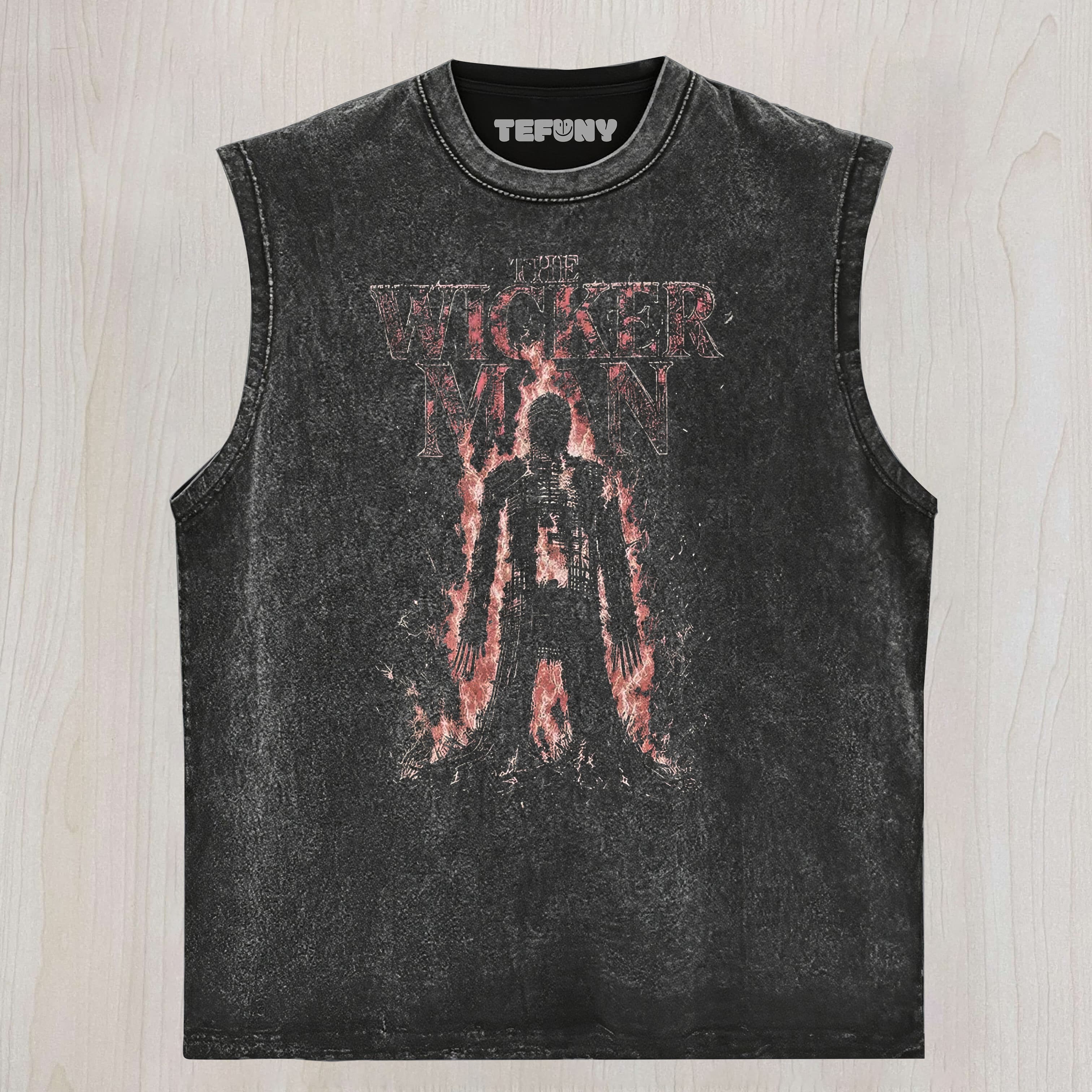 BURNING HORROR FIGURE GRAPHIC VINTAGE WASHED UNISEX TEE, TANK TOP, LAYERED LS, SWEATSHIRT & HOODIE