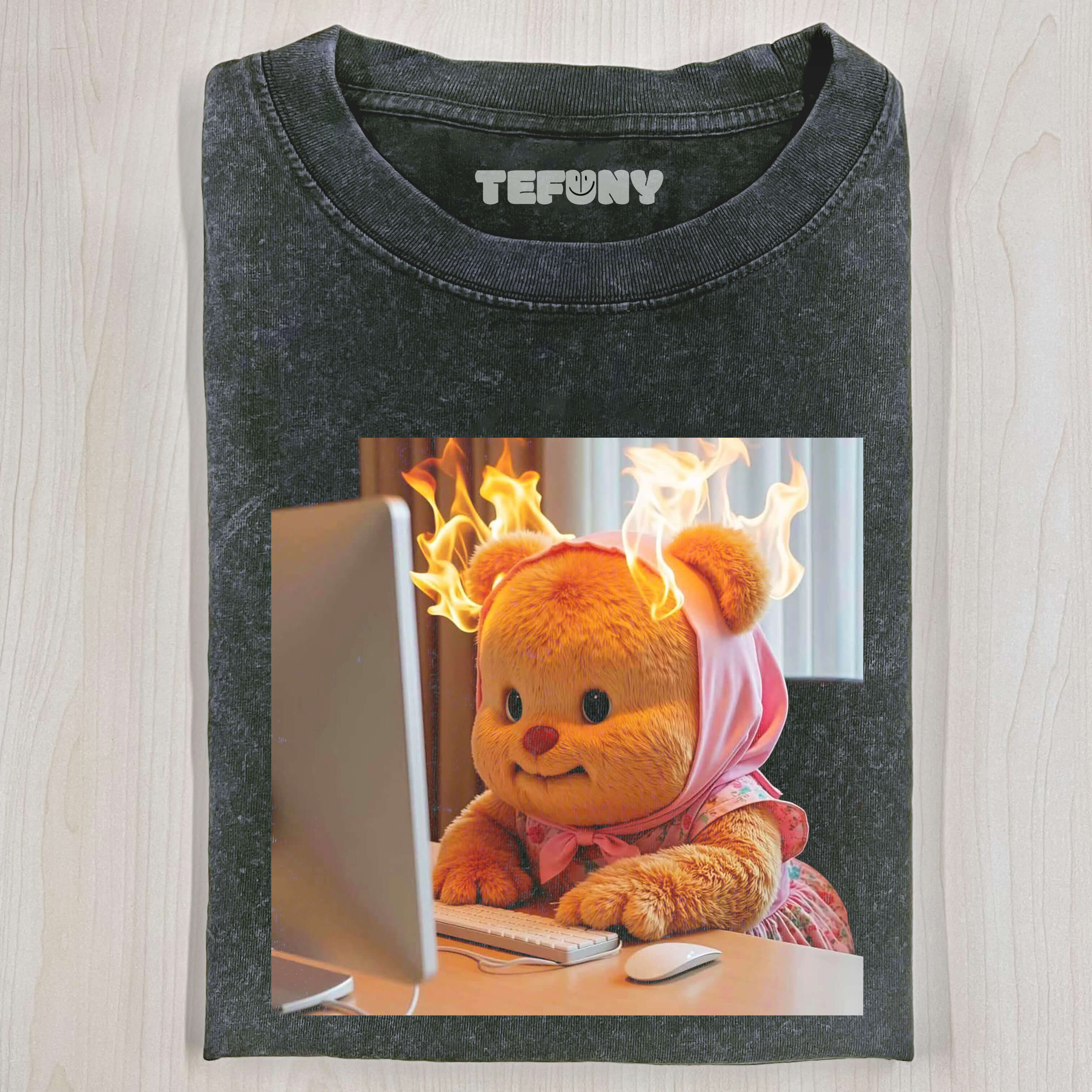 BUTTER BEAR WITH FIRE ON ITS HEAD T-SHIRT