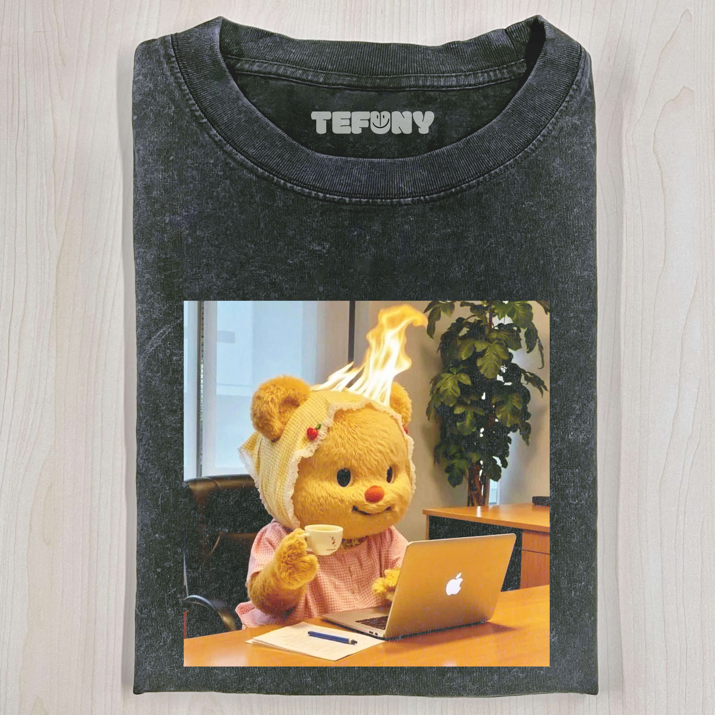 BUTTER BEAR WITH FIRE ON ITS HEAD T-SHIRT