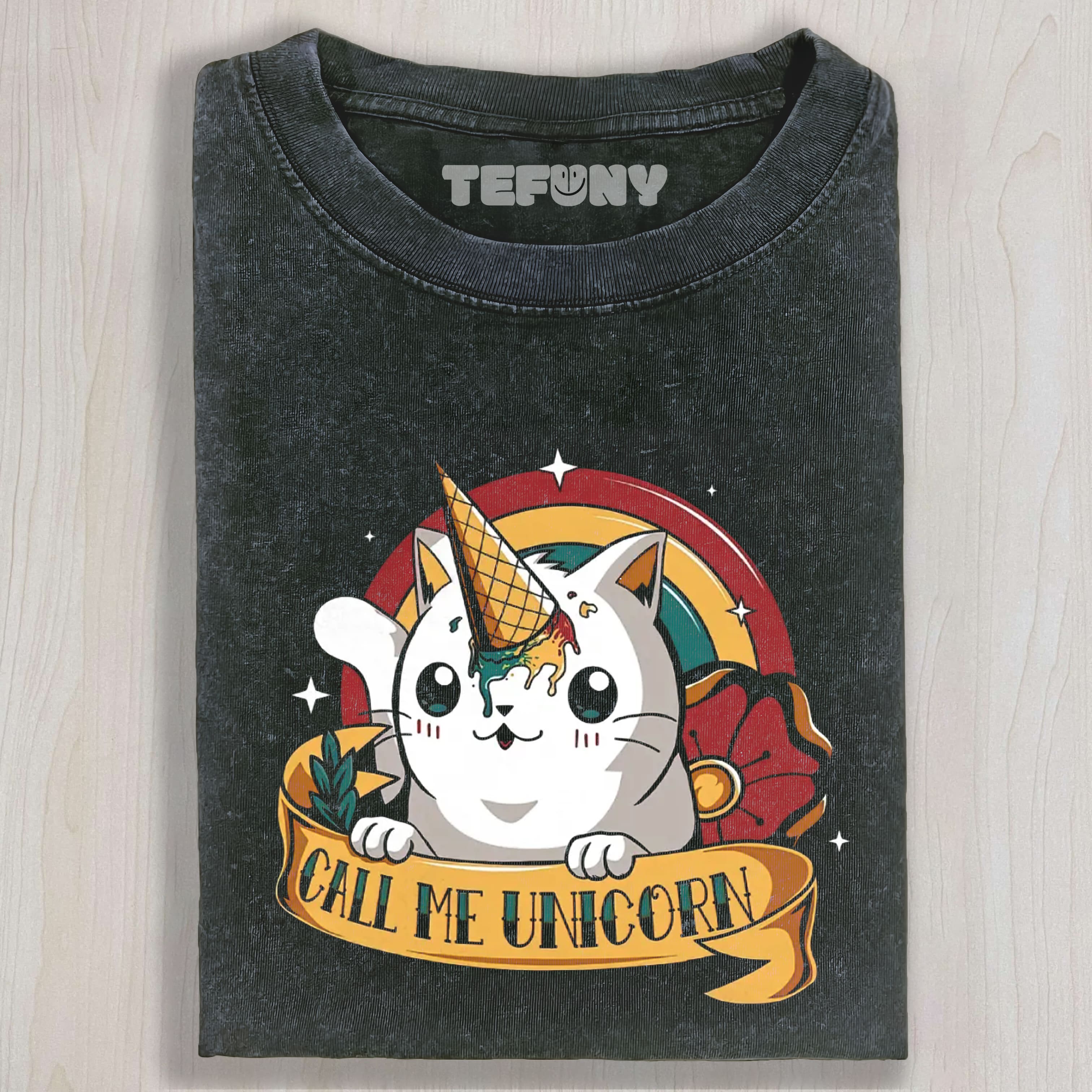 CALL ME UNICORN ICE CREAM CATICORN VINTAGE WASHED TEE & SWEAT & HOOD
