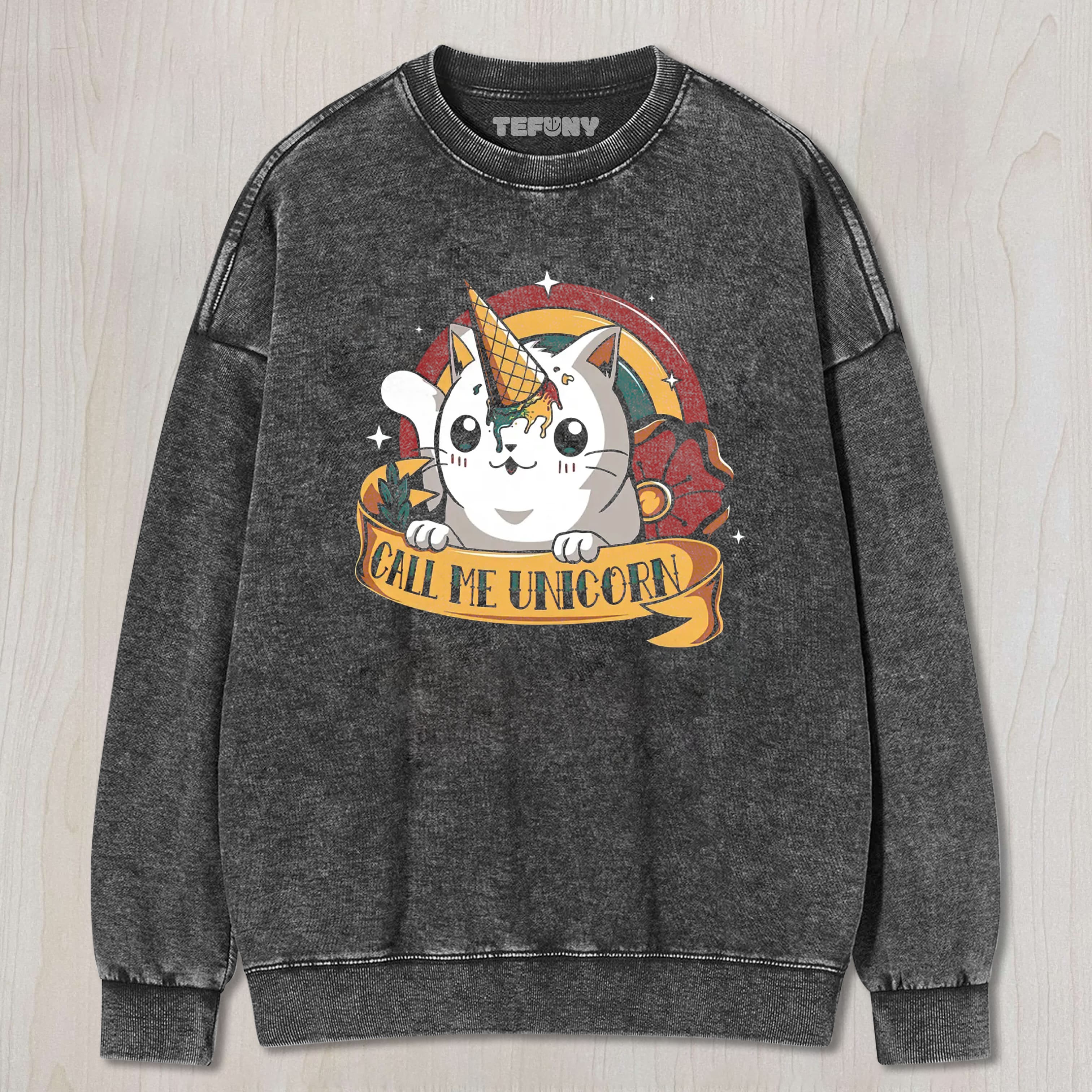 CALL ME UNICORN ICE CREAM CATICORN VINTAGE WASHED TEE & SWEAT & HOOD