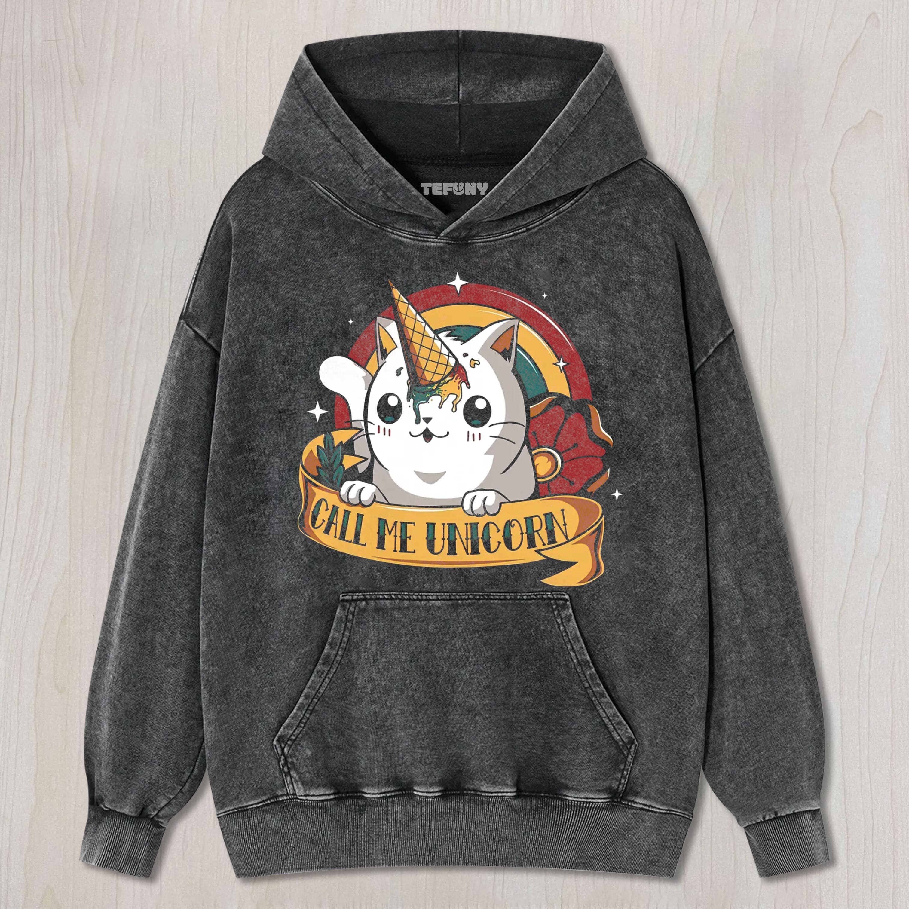 CALL ME UNICORN ICE CREAM CATICORN VINTAGE WASHED TEE & SWEAT & HOOD