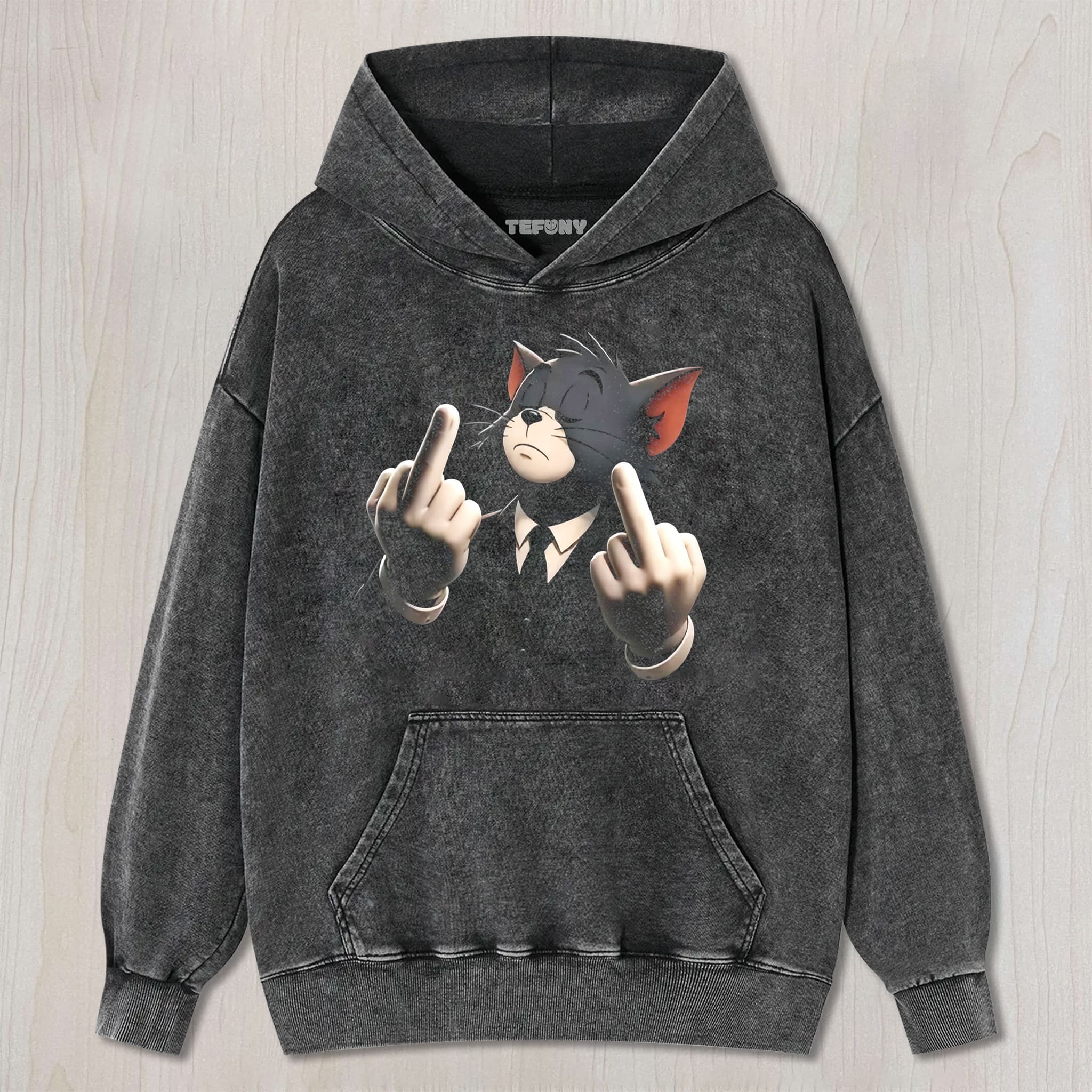 CARTOON CAT MIDDLE FINGER UNISEX TEE, TANK TOP, LAYERED LS, SWEATSHIRT & HOODIE