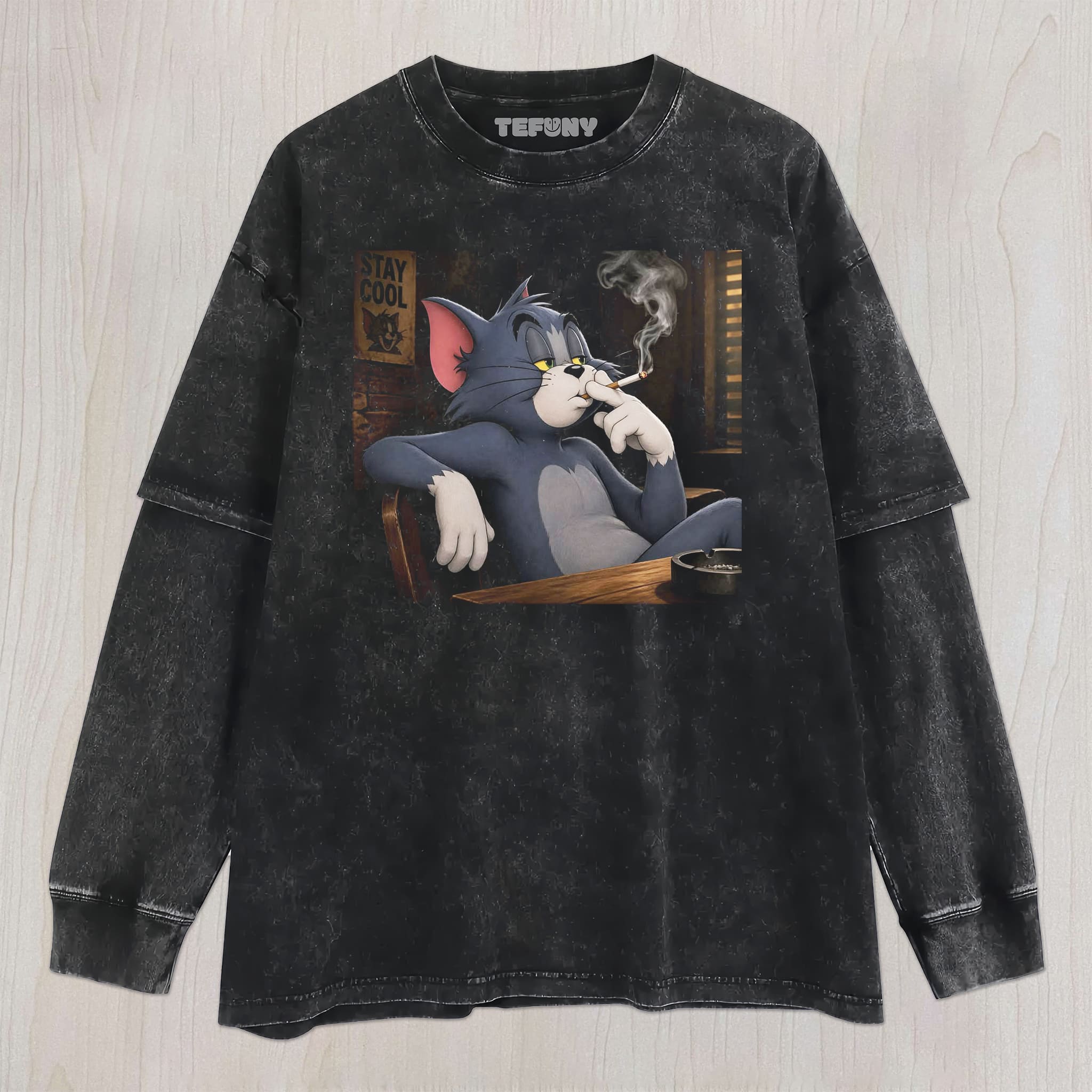 CARTOON CAT SMOKING UNISEX TEE, TANK TOP, LAYERED LS, SWEATSHIRT & HOODIE