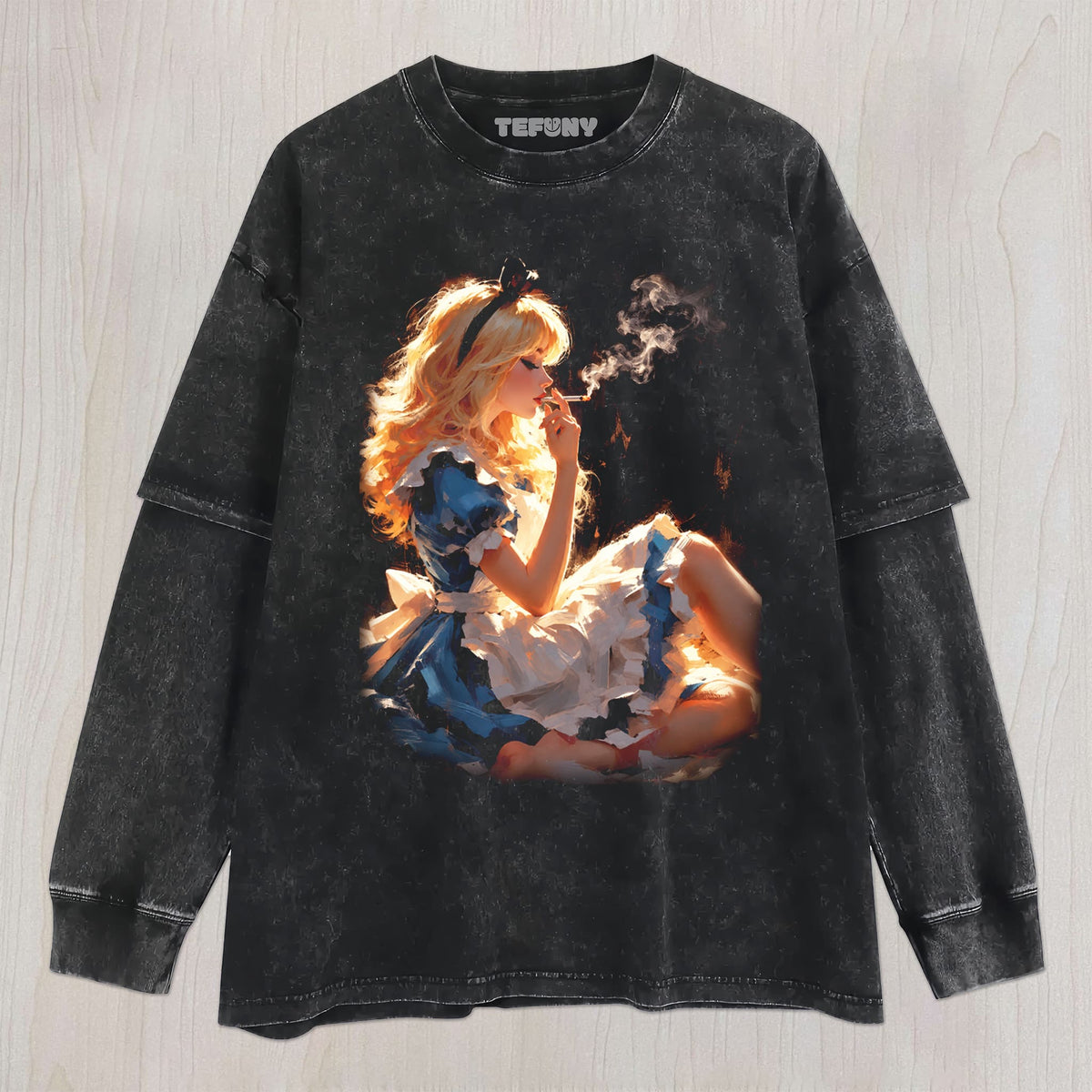 CARTOON GIRL SMOKING UNISEX TEE, TANK TOP, LAYERED LS, SWEATSHIRT & HOODIE