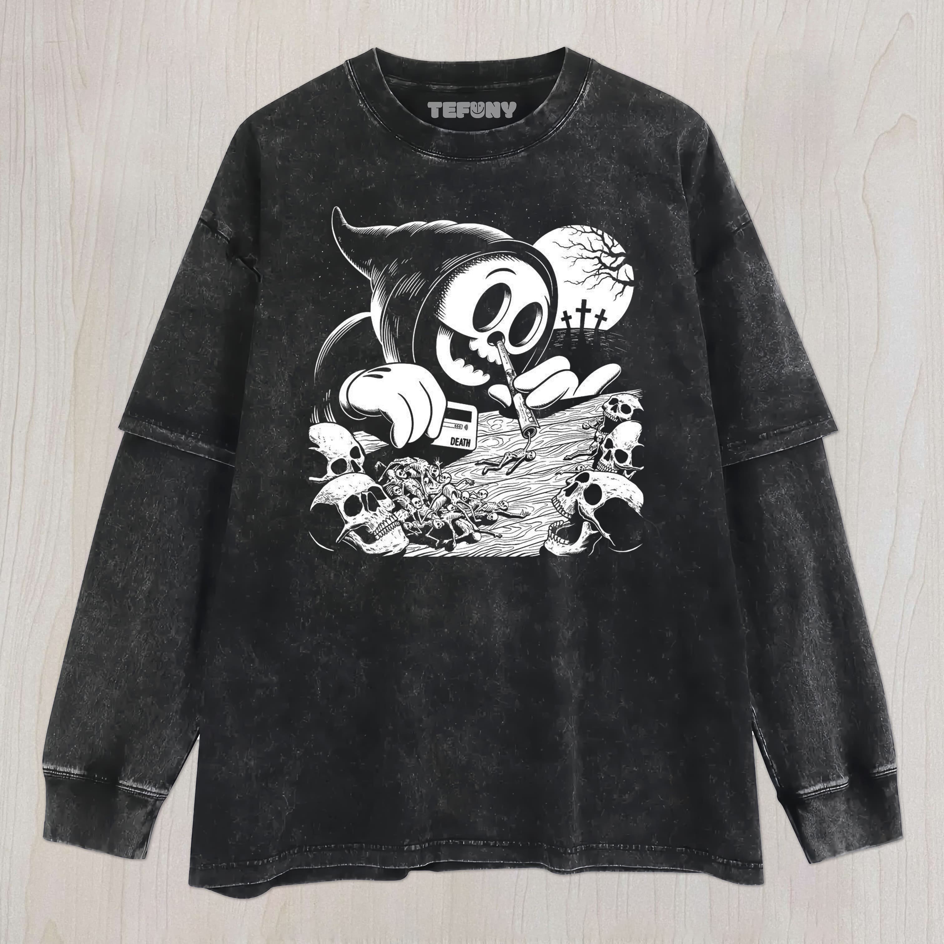 CARTOON DEATH UNISEX TEE, TANK TOP, LAYERED LS, SWEATSHIRT & HOODIE