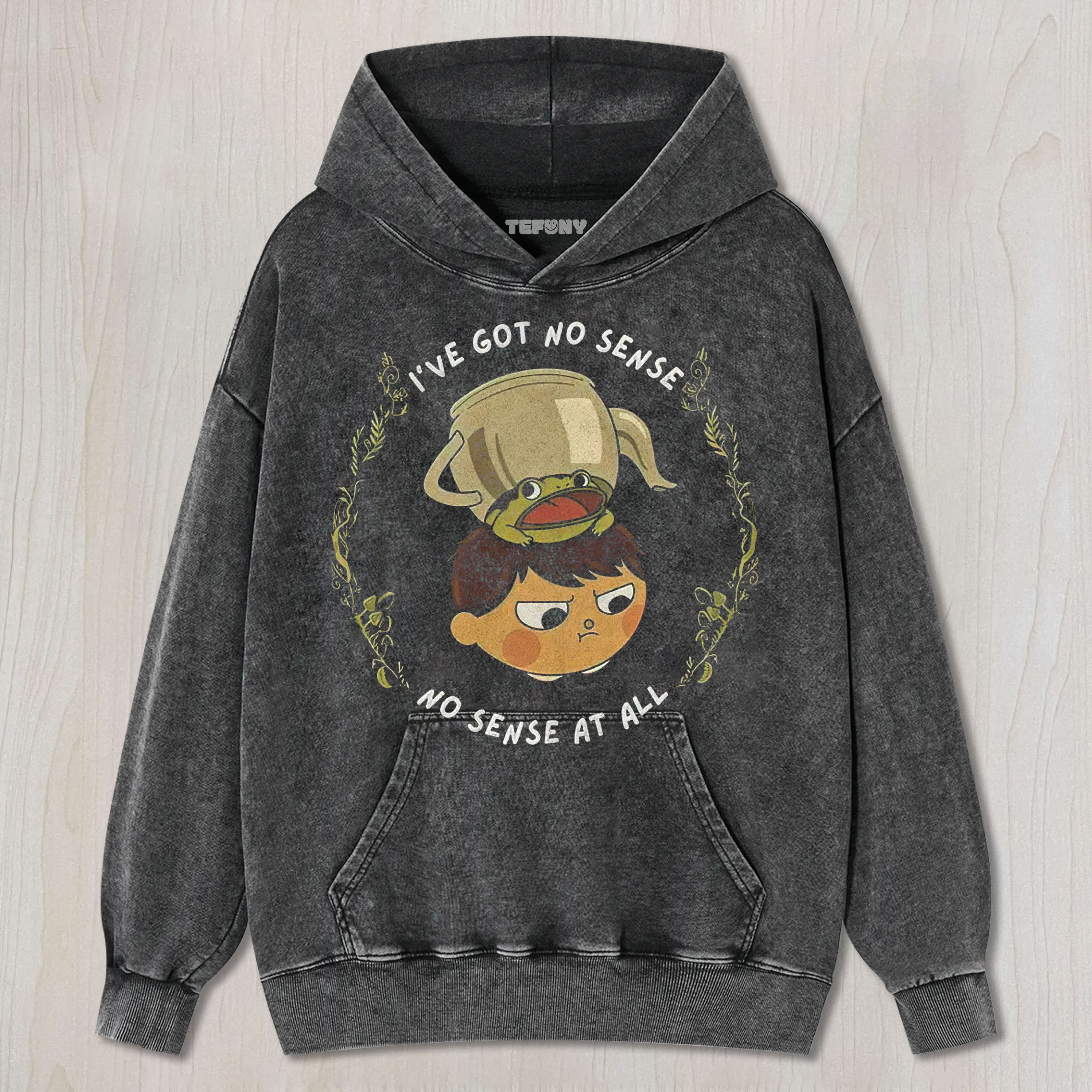 CARTOON FROG BOY GRAPHIC VINTAGE WASHED UNISEX TEE, TANK TOP, LAYERED LS, SWEATSHIRT & HOODIE