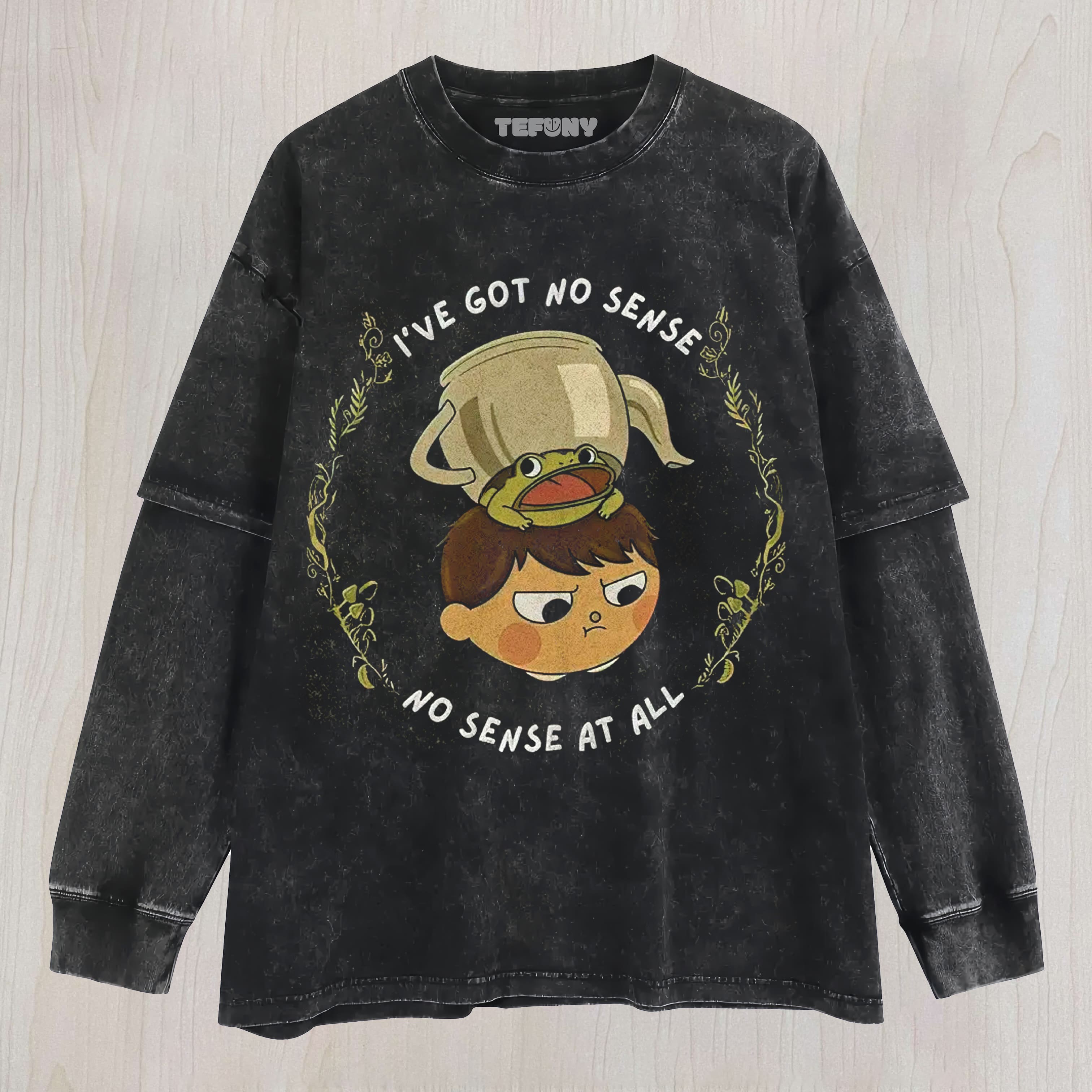 CARTOON FROG BOY GRAPHIC VINTAGE WASHED UNISEX TEE, TANK TOP, LAYERED LS, SWEATSHIRT & HOODIE