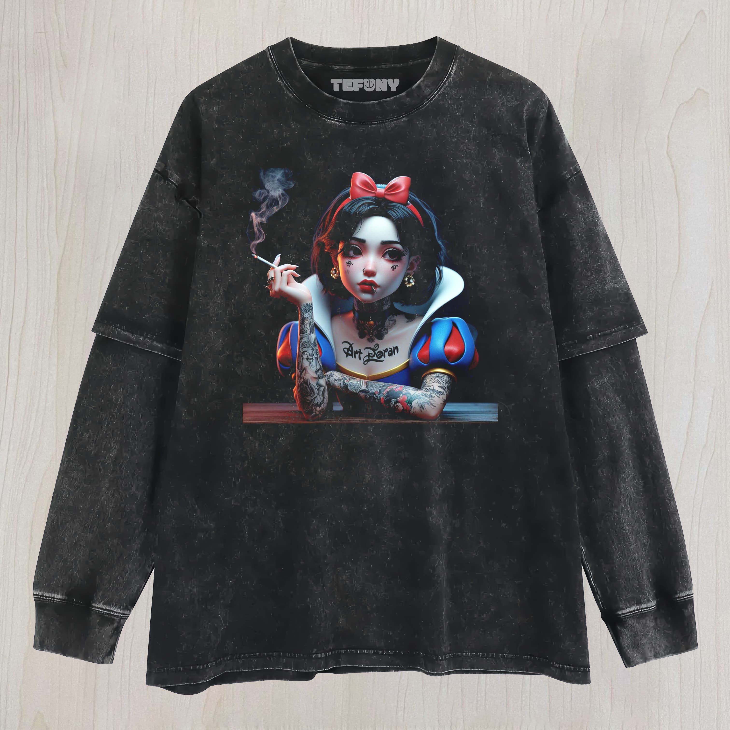 CARTOON GIRL SMOKING LAYERED LONG SLEEVE