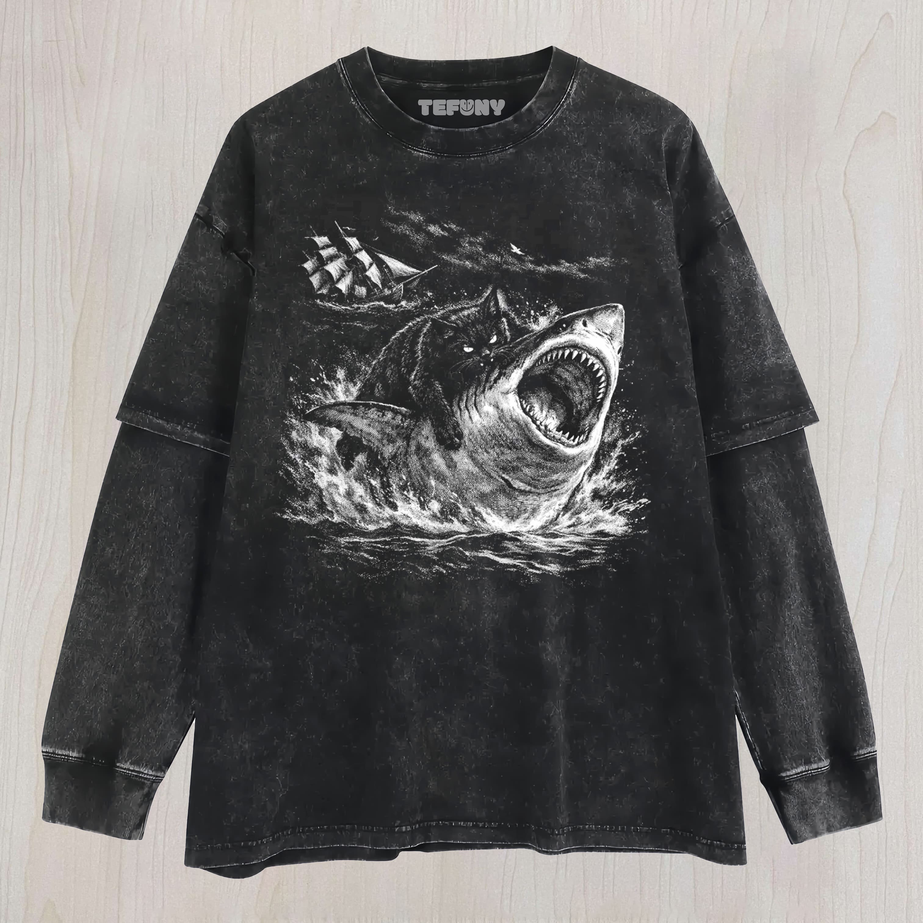 CAT ATTACK SHARK UNISEX TEE, TANK TOP, LAYERED LS, SWEATSHIRT & HOODIE