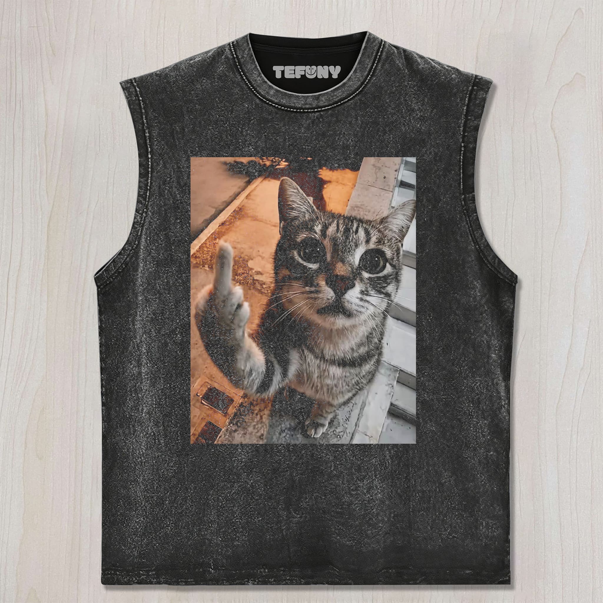 CAT GIVES MIDDLE FINGER UNISEX TEE, TANK TOP, LAYERED LS, SWEATSHIRT & HOODIE