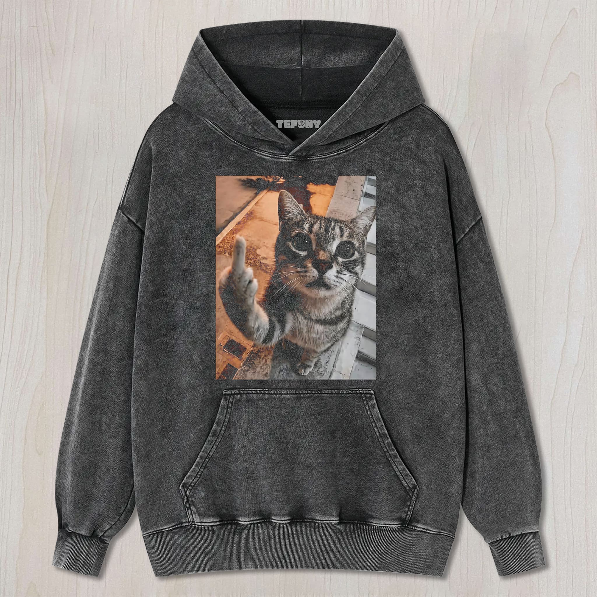 CAT GIVES MIDDLE FINGER UNISEX TEE, TANK TOP, LAYERED LS, SWEATSHIRT & HOODIE