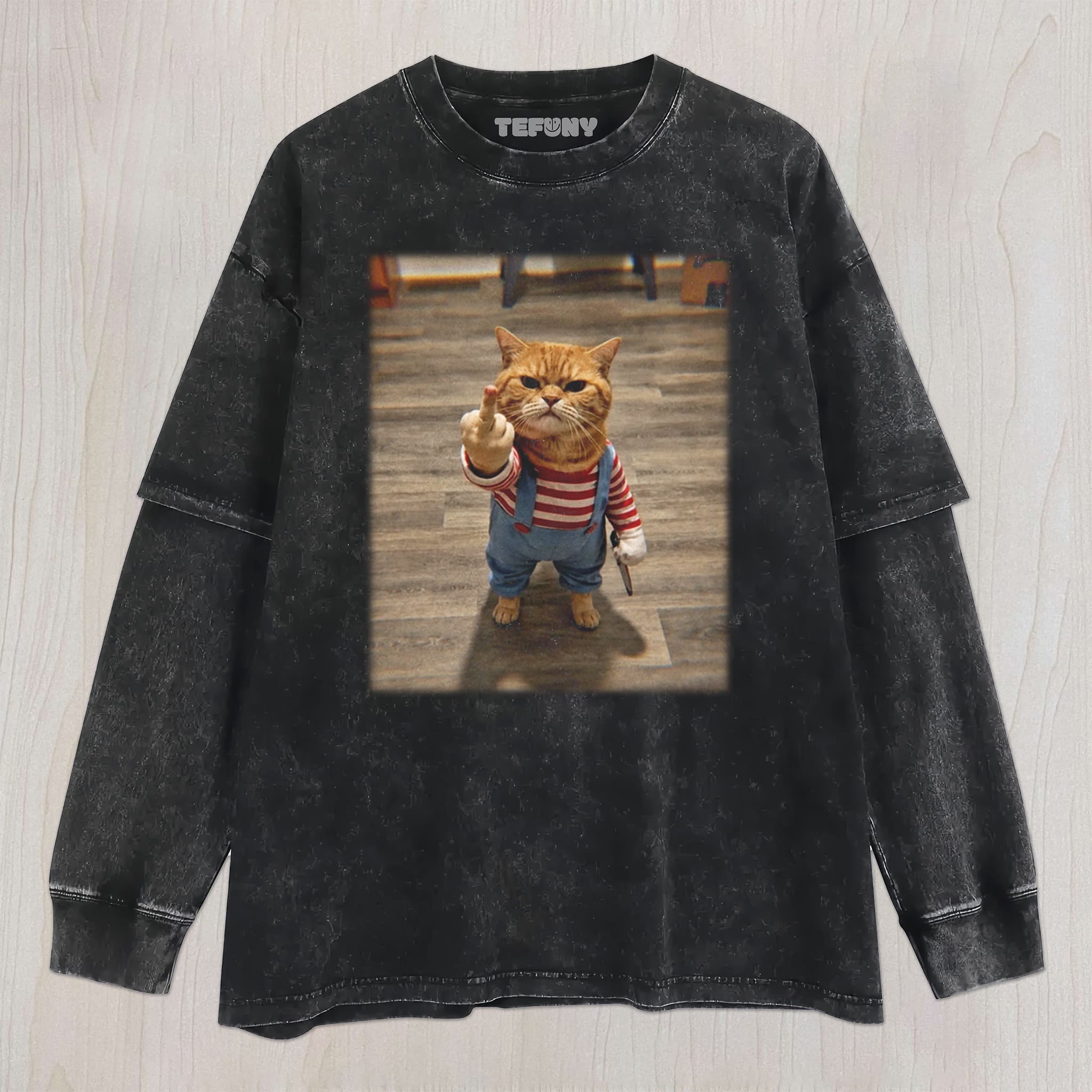 CAT GIVING THE MIDDLE FINGER UNISEX TEE, TANK TOP, LAYERED LS, SWEATSHIRT & HOODIE
