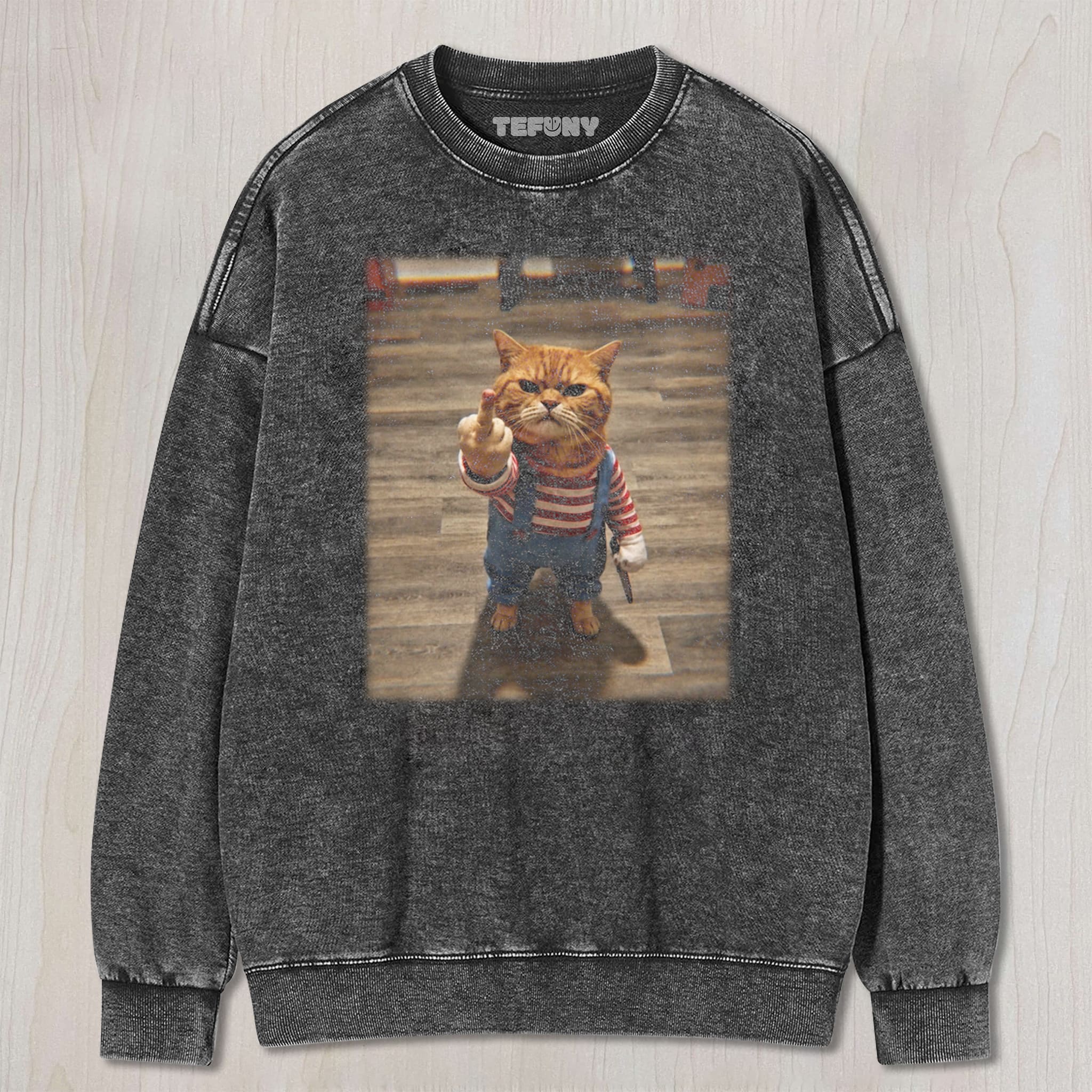 CAT GIVING THE MIDDLE FINGER UNISEX TEE, TANK TOP, LAYERED LS, SWEATSHIRT & HOODIE