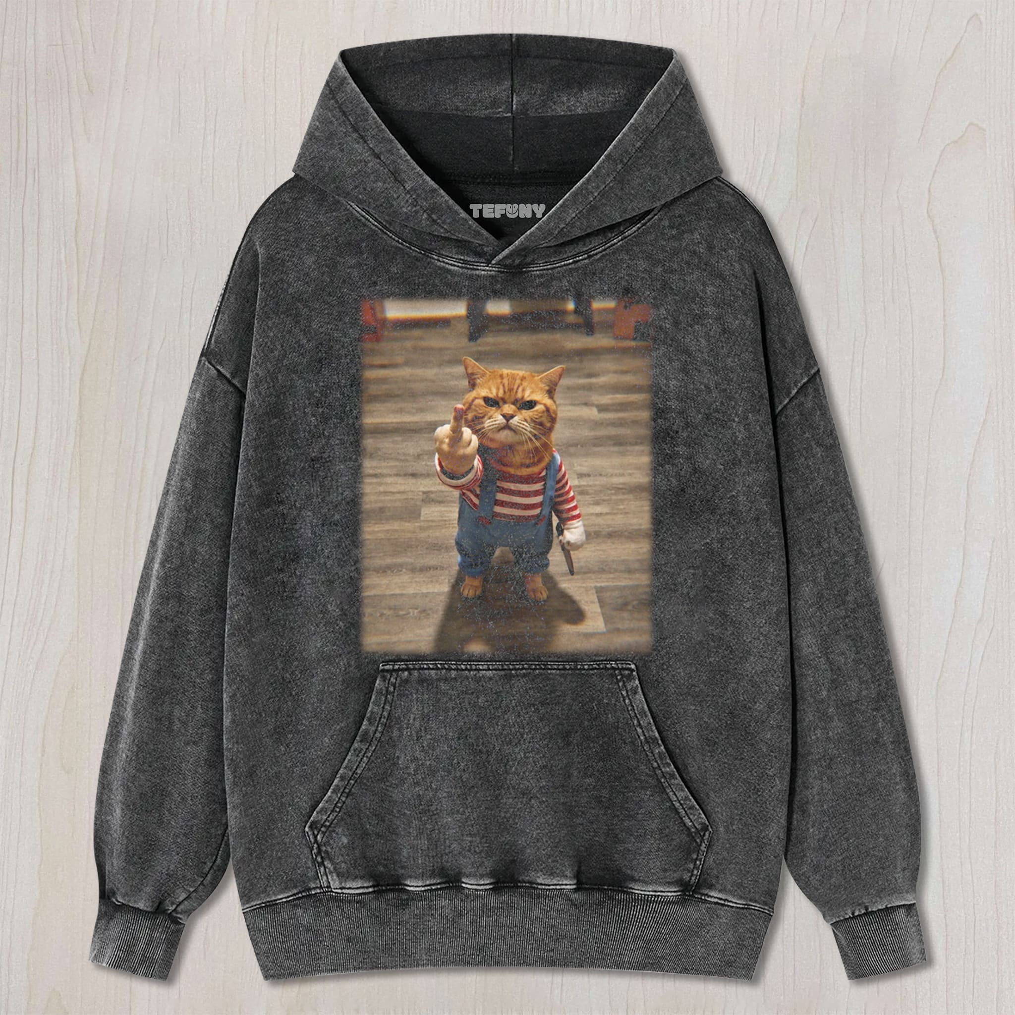 CAT GIVING THE MIDDLE FINGER UNISEX TEE, TANK TOP, LAYERED LS, SWEATSHIRT & HOODIE