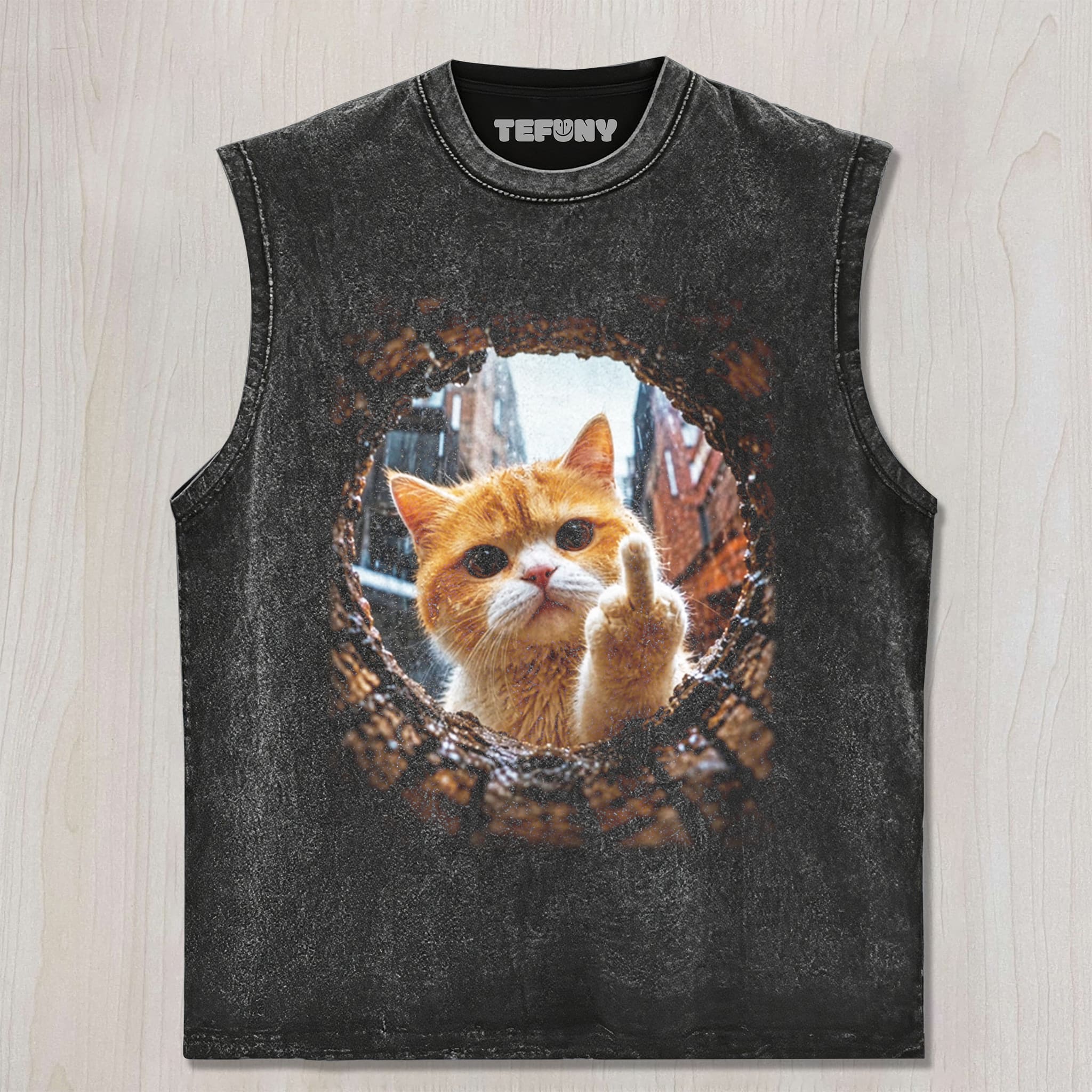CAT GIVING THE MIDDLE FINGER V1 UNISEX TEE, TANK TOP, LAYERED LS, SWEATSHIRT & HOODIE