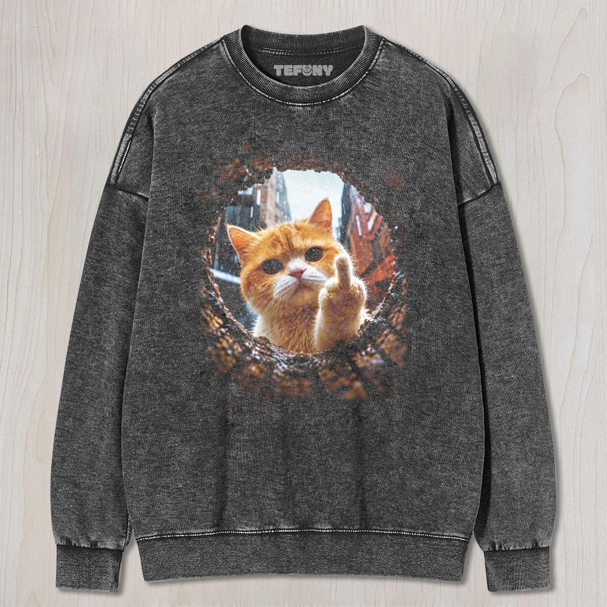 CAT GIVING THE MIDDLE FINGER V1 UNISEX TEE, TANK TOP, LAYERED LS, SWEATSHIRT & HOODIE